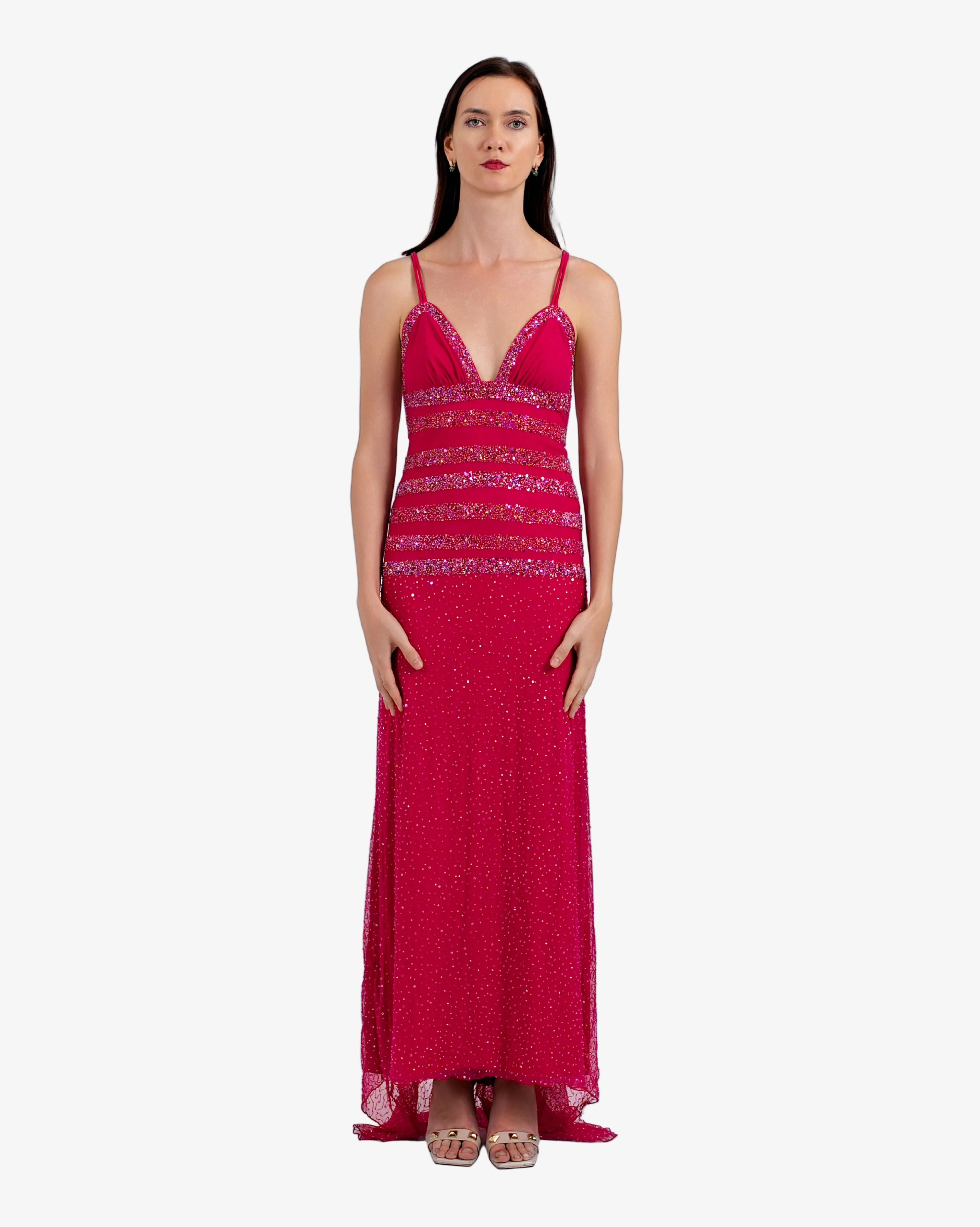 Elara Beaded Maxi Dress – Hot Fuxia