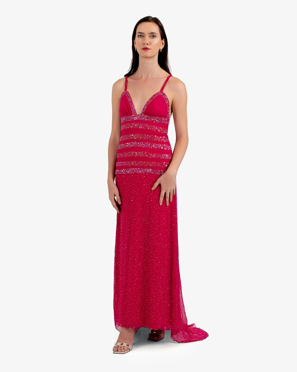 Elara Beaded Maxi Dress – Hot Fuxia
