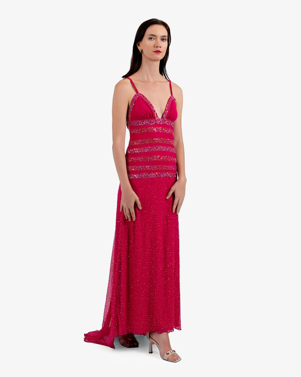 Elara Beaded Maxi Dress – Hot Fuxia