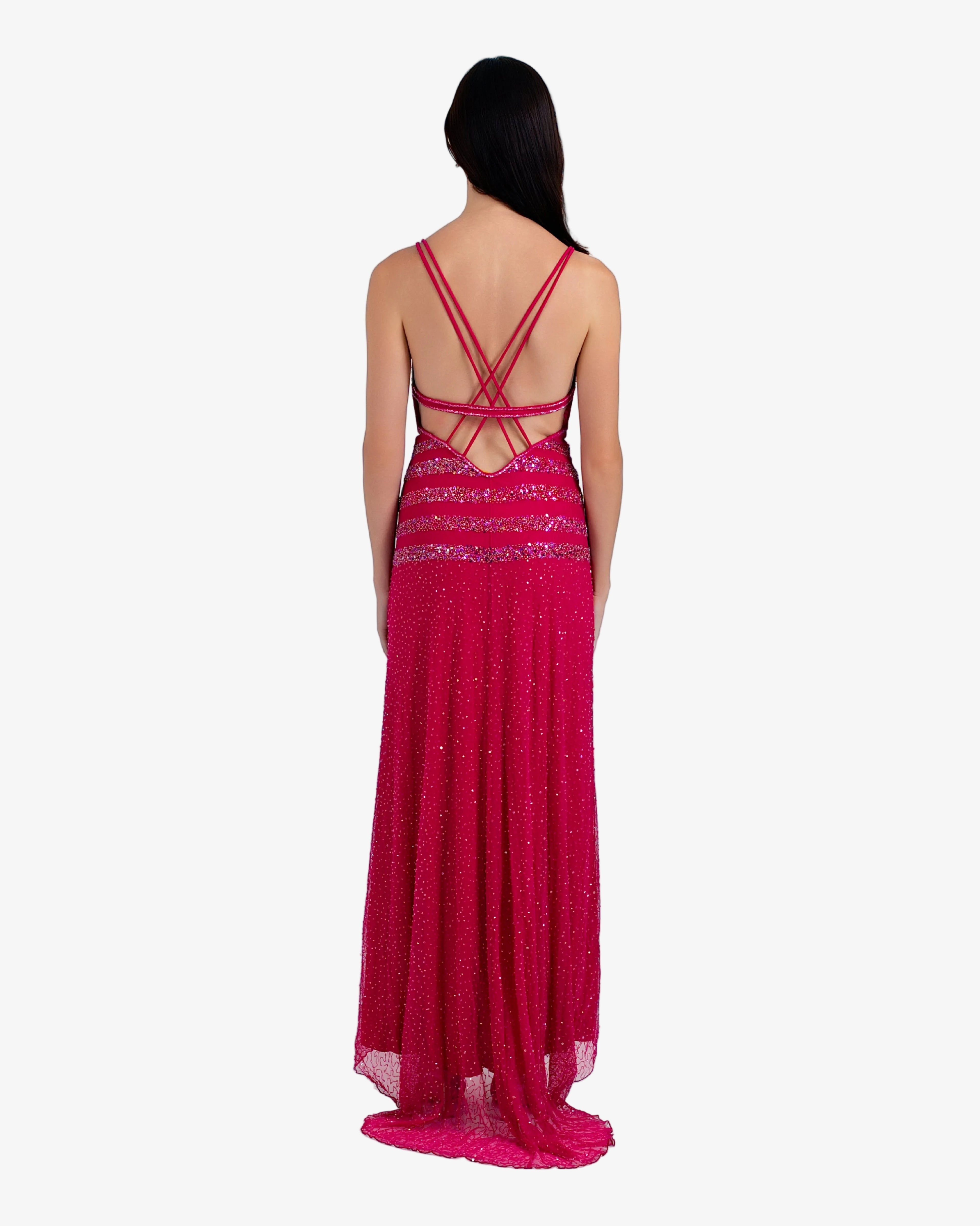 Elara Beaded Maxi Dress – Hot Fuxia