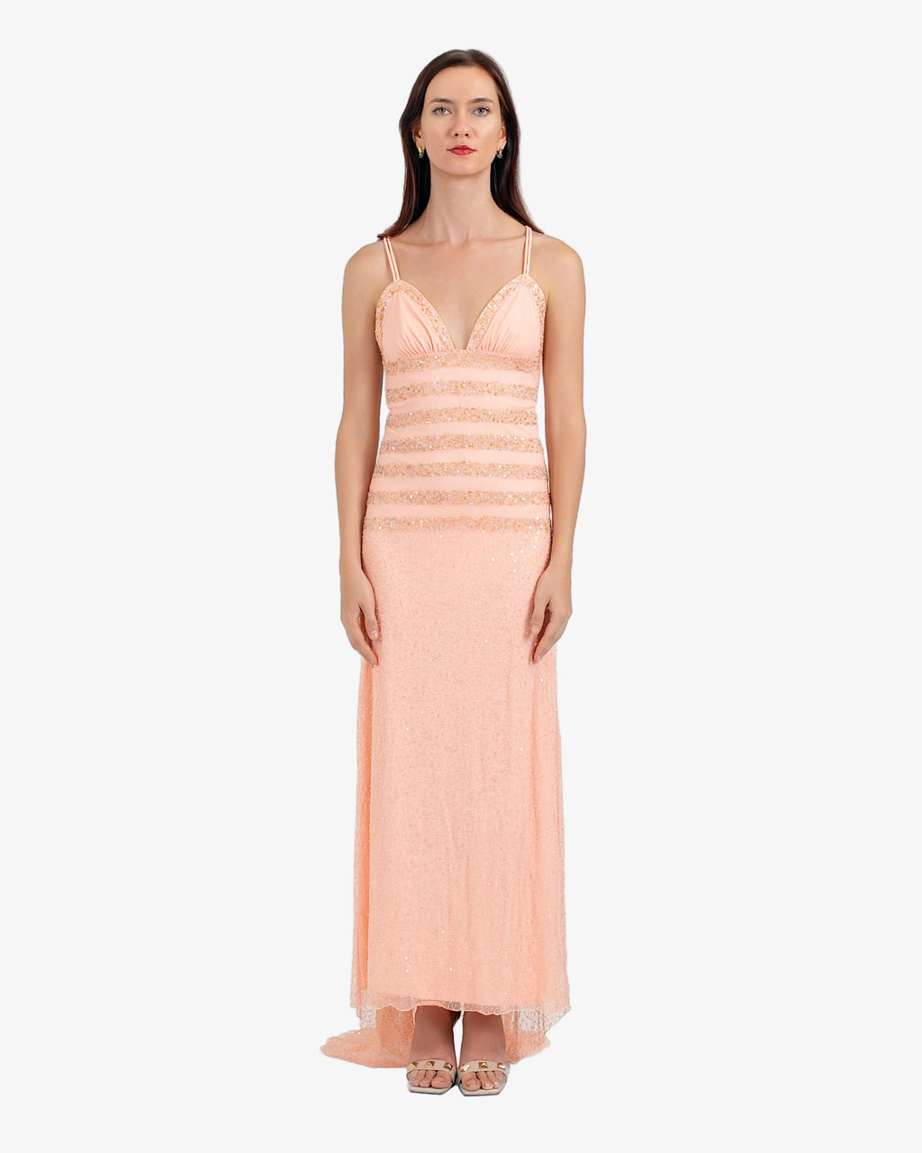 Elara Beaded Maxi Dress – Peach