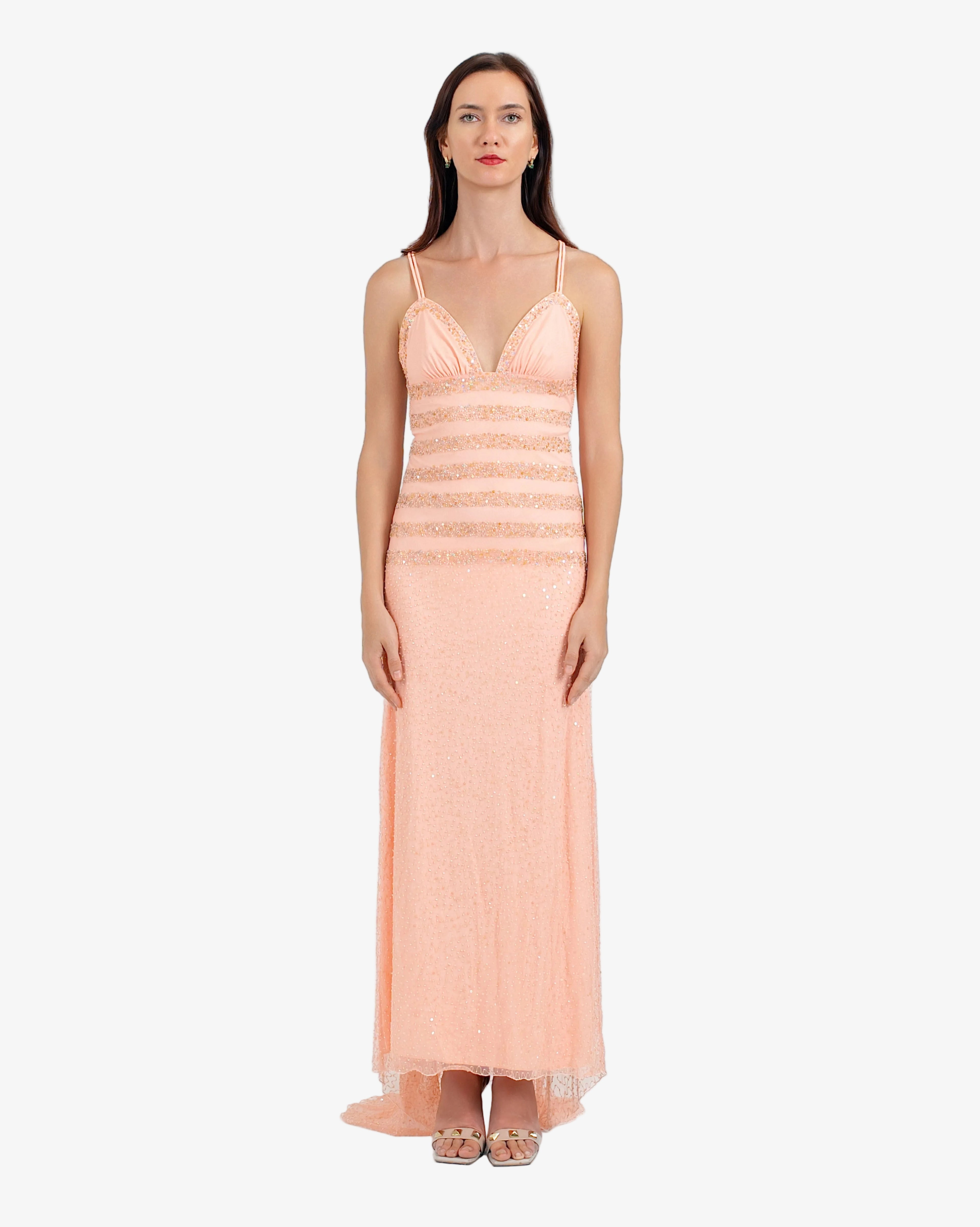 Elara Beaded Maxi Dress – Peach