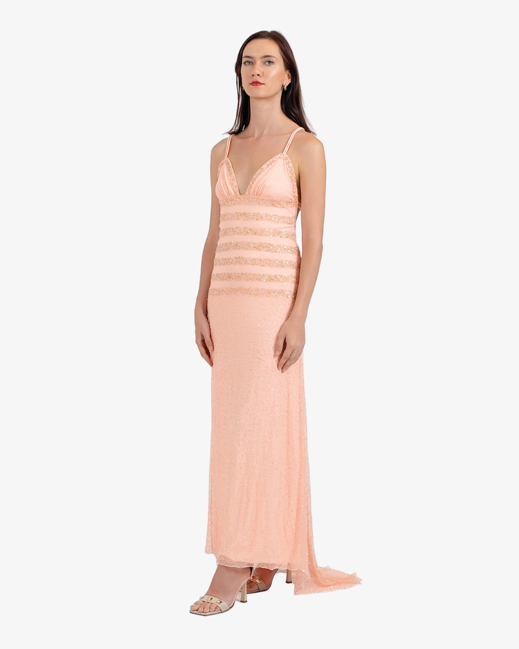 Elara Beaded Maxi Dress – Peach
