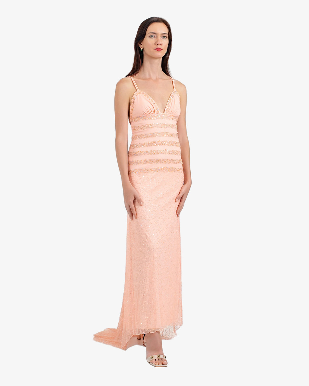 Elara Beaded Maxi Dress – Peach