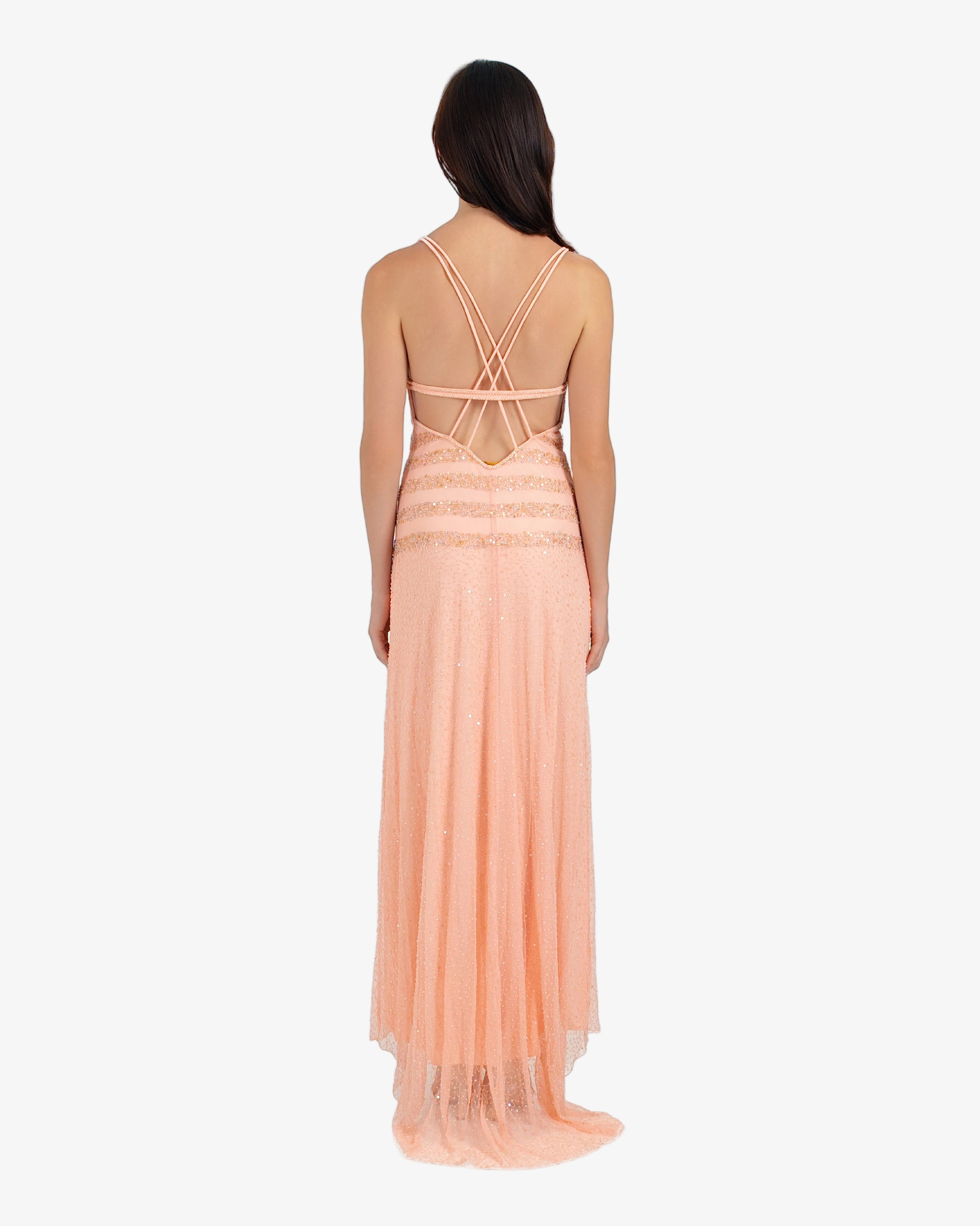 Elara Beaded Maxi Dress – Peach