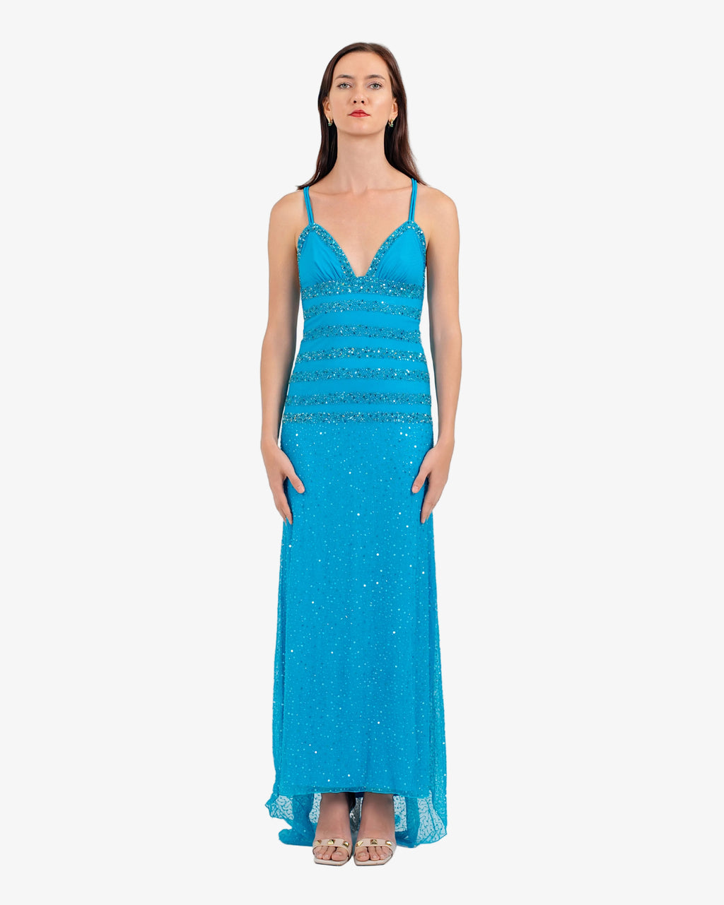 Elara Beaded Maxi Dress – Turquoise