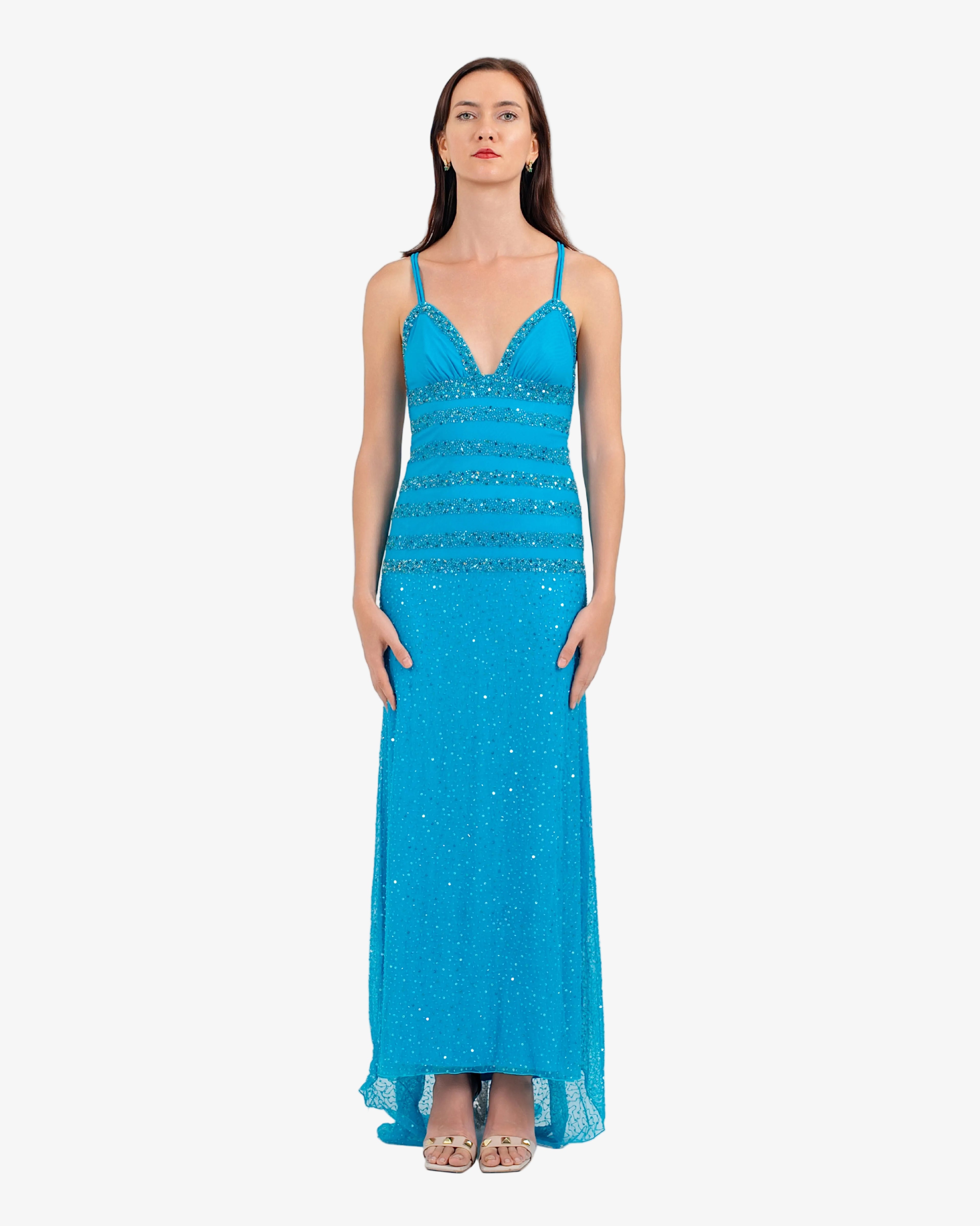 Elara Beaded Maxi Dress – Turquoise