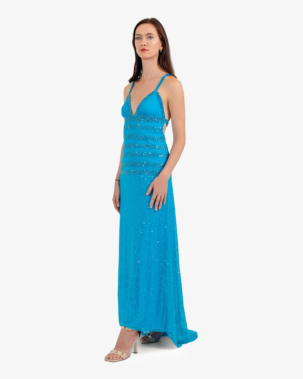 Elara Beaded Maxi Dress – Turquoise
