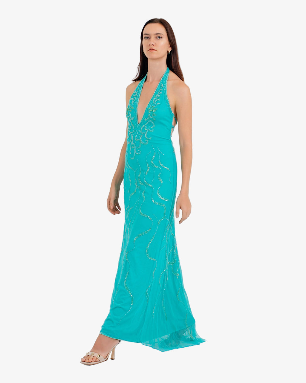 Nereid Beaded Halter Maxi Dress – Aqua