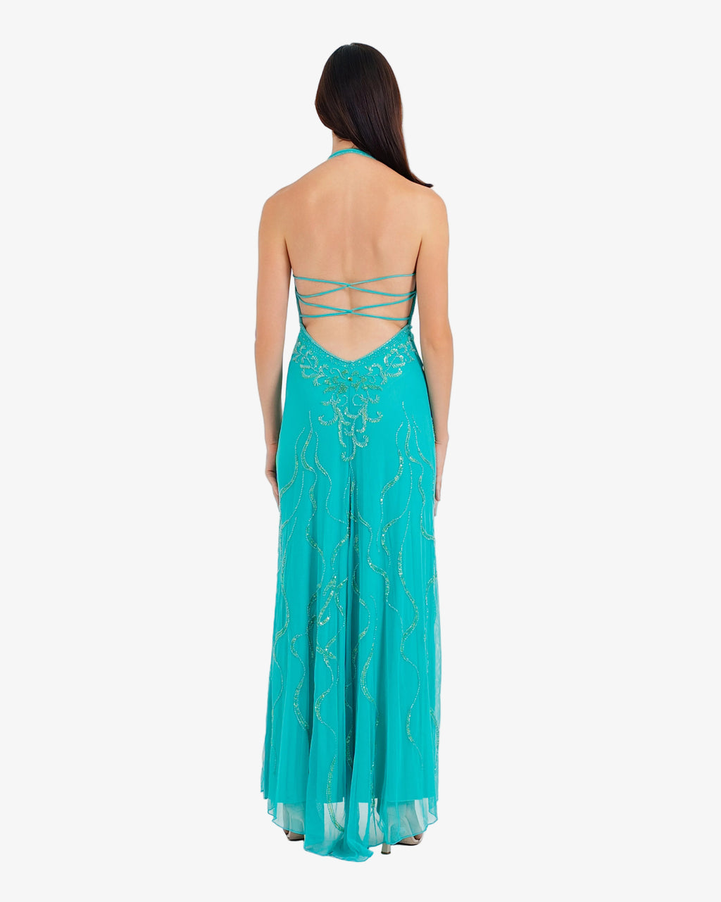 Nereid Beaded Halter Maxi Dress – Aqua