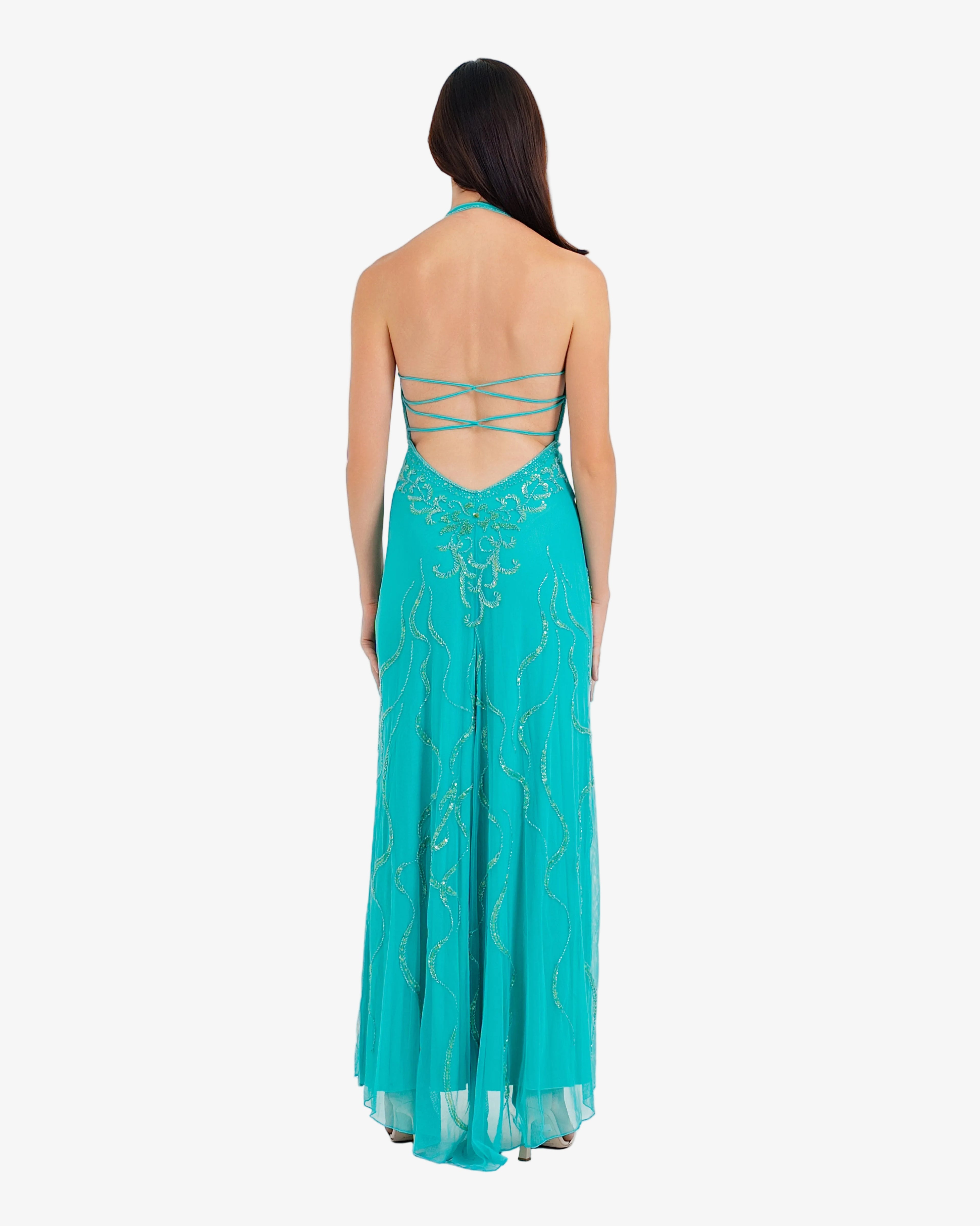 Nereid Beaded Halter Maxi Dress – Aqua
