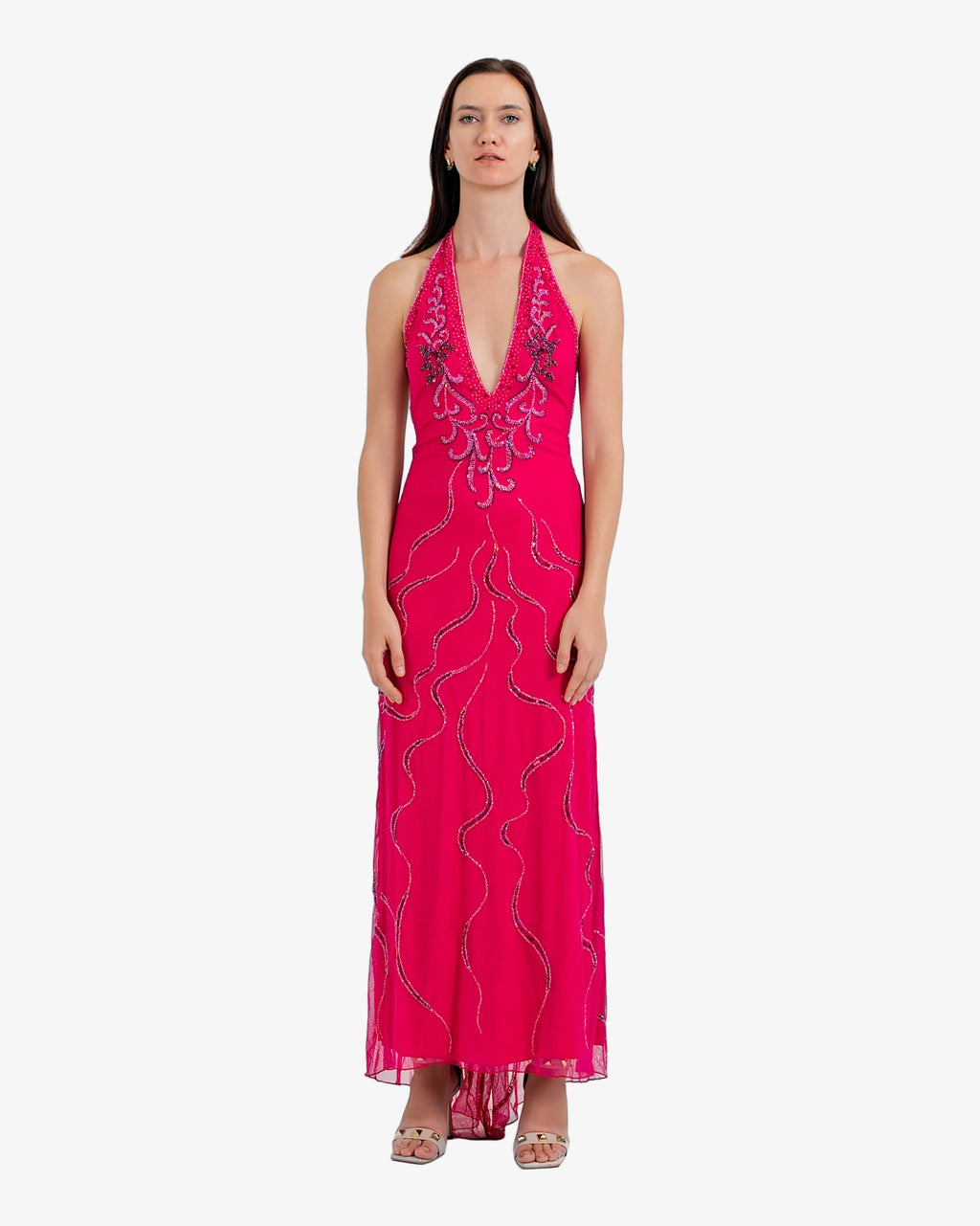Nereid Beaded Halter Maxi Dress – Hot Fuxia