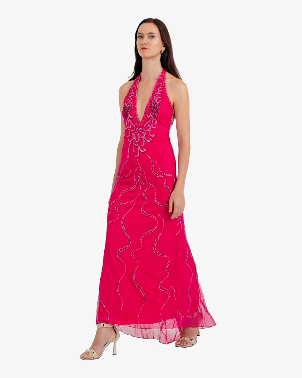 Nereid Beaded Halter Maxi Dress – Hot Fuxia
