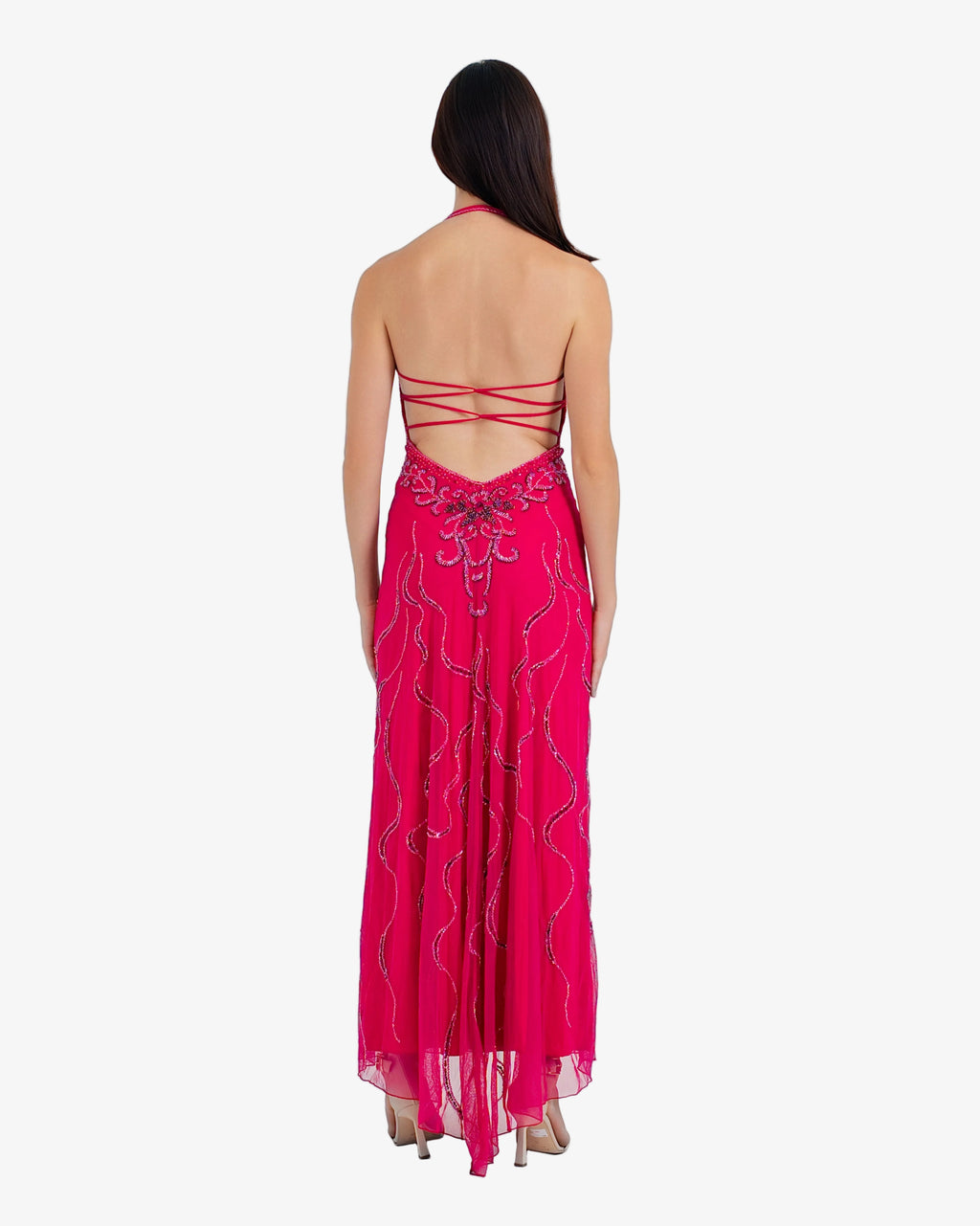 Nereid Beaded Halter Maxi Dress – Hot Fuxia