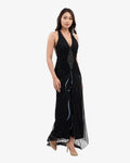 Soleil Beaded Halter Maxi Dress – Black