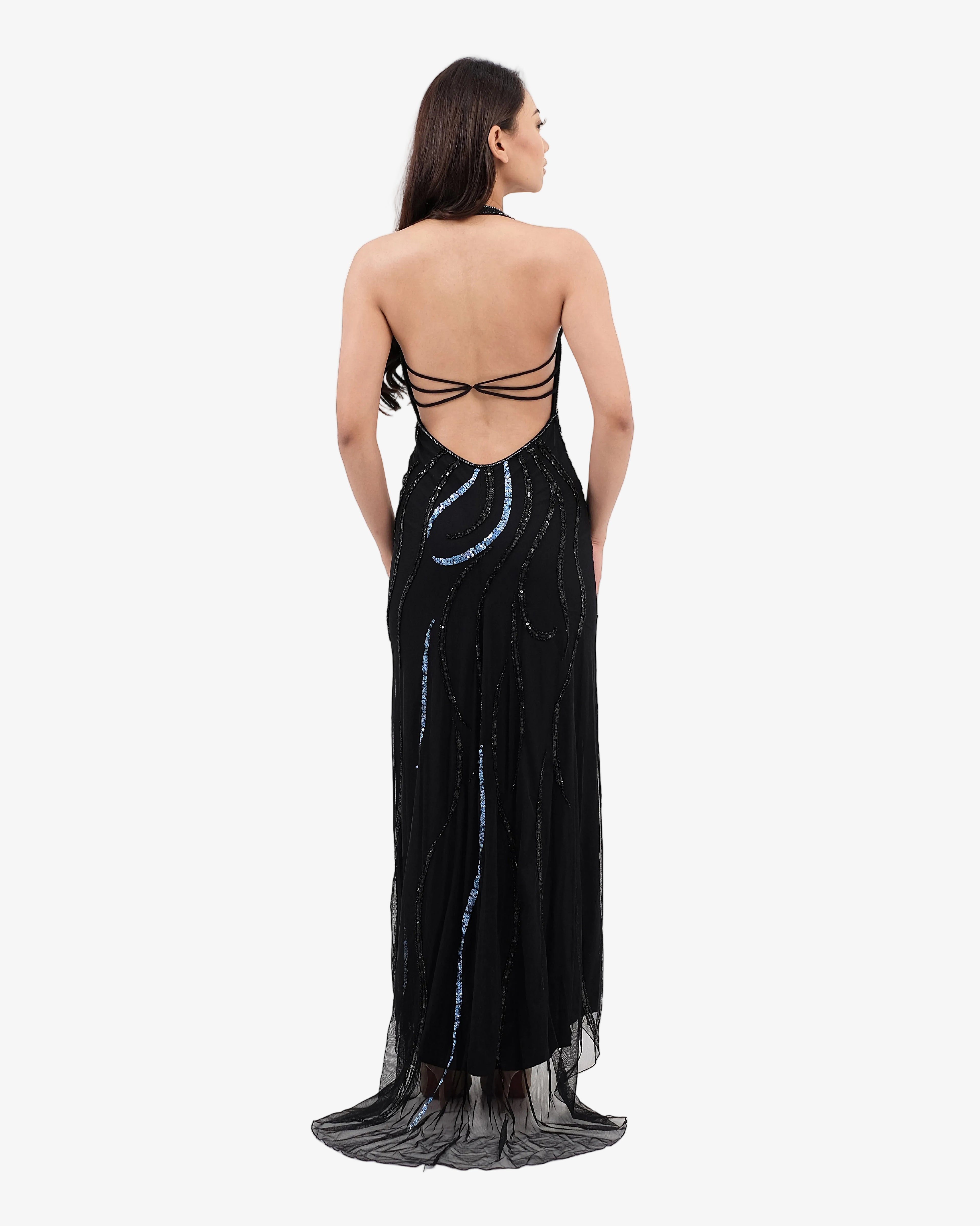 Soleil Beaded Halter Maxi Dress – Black