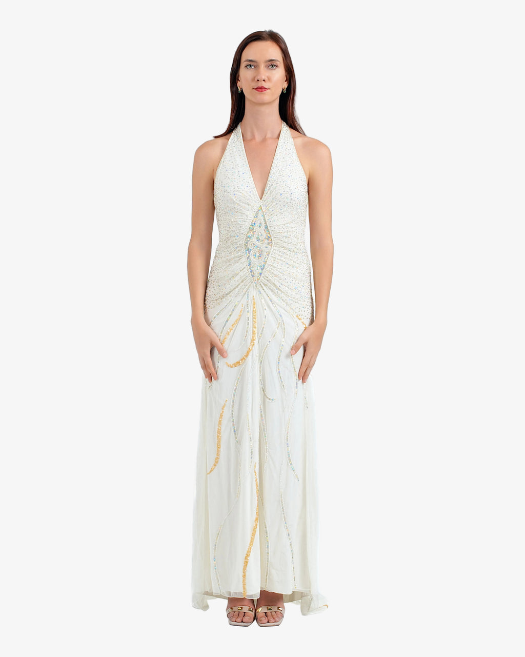 Soleil Beaded Halter Maxi Dress – Cream