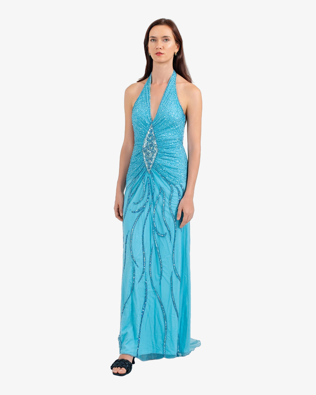 Soleil Beaded Halter Maxi Dress – Dark Blue