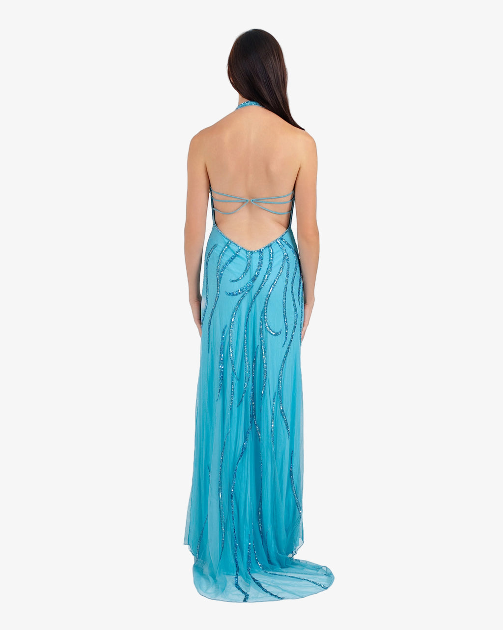 Soleil Beaded Halter Maxi Dress – Dark Blue