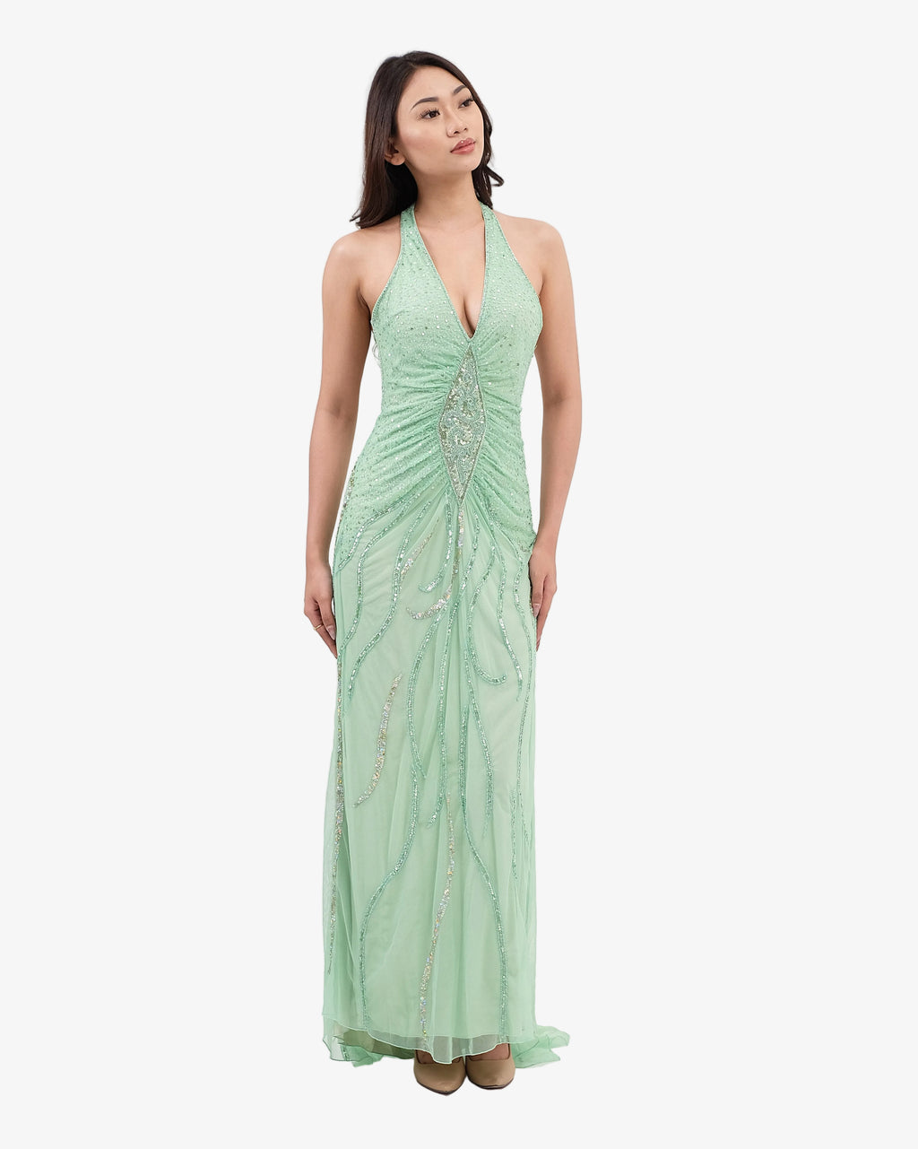Soleil Beaded Halter Maxi Dress – Mint