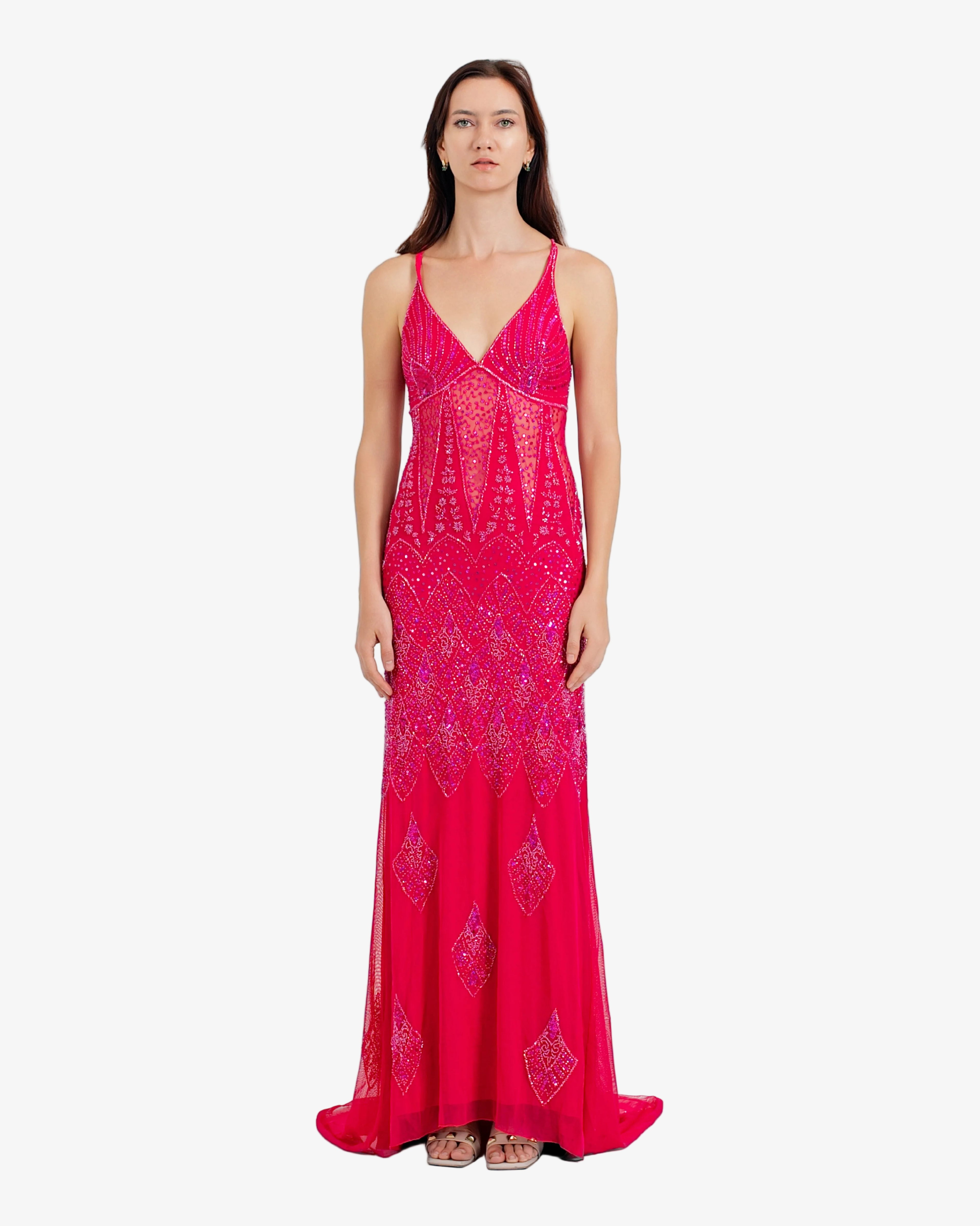 Vega Beaded Maxi Dress – Hot Fuxia