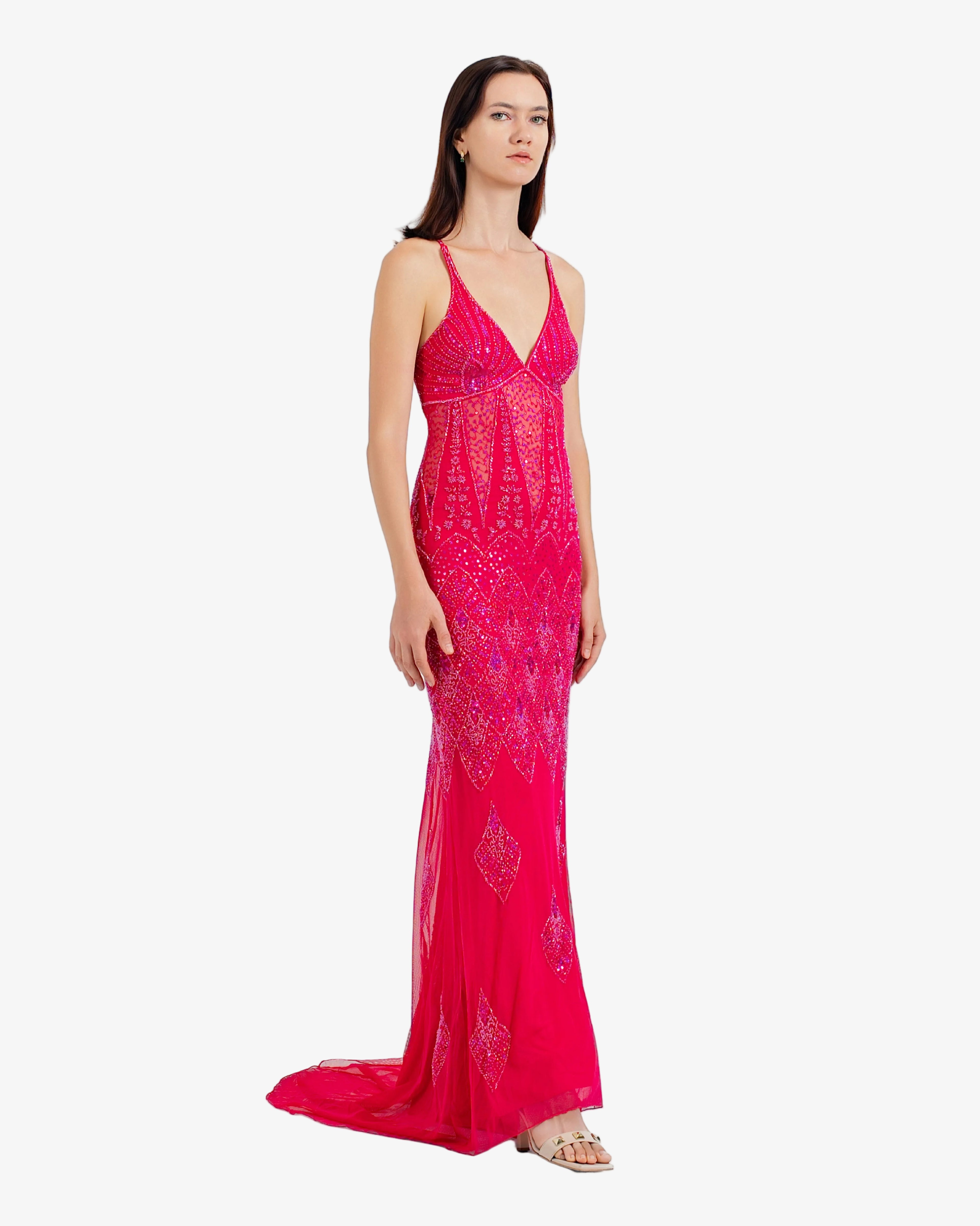 Vega Beaded Maxi Dress – Hot Fuxia