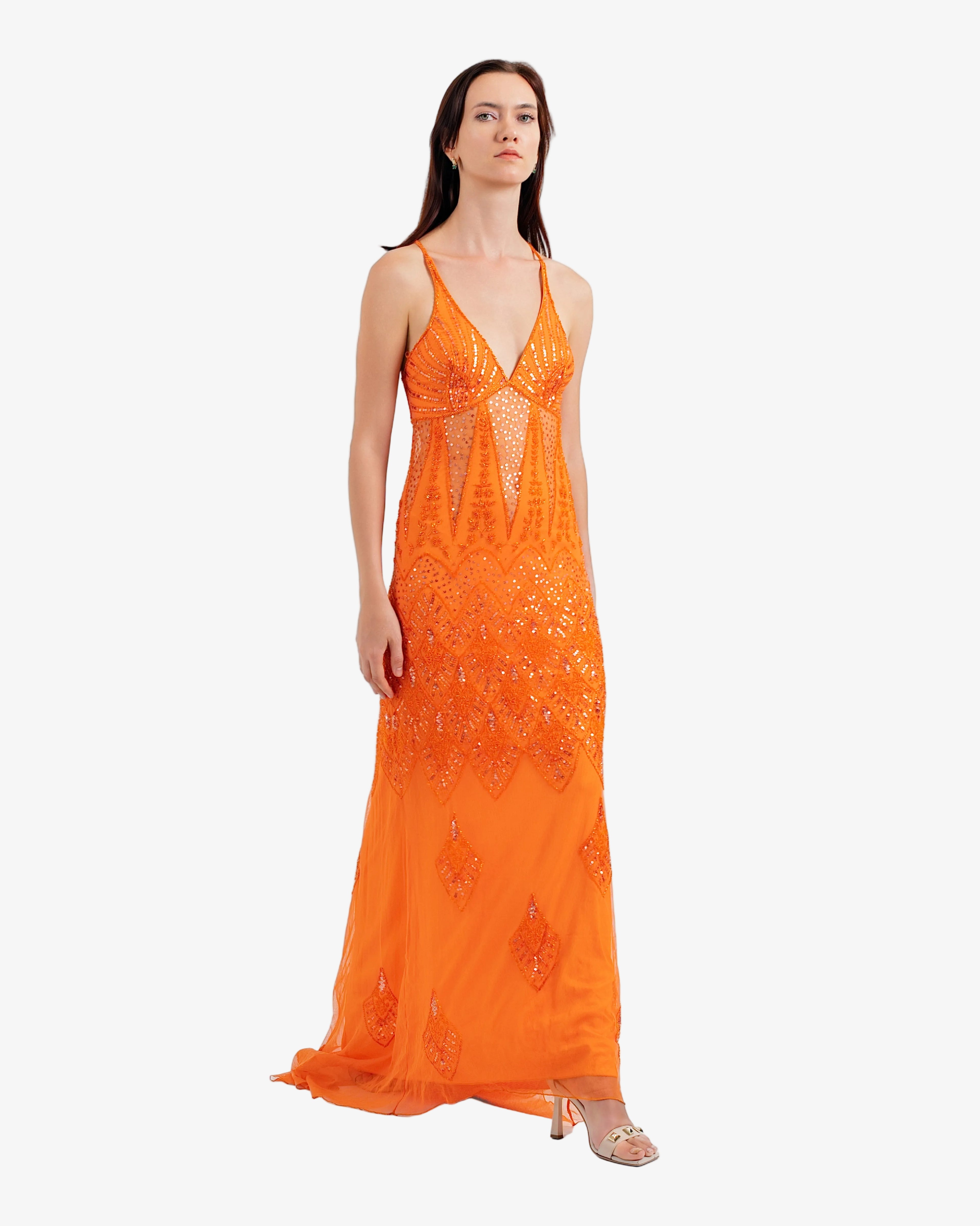 Vega Beaded Maxi Dress – Orange