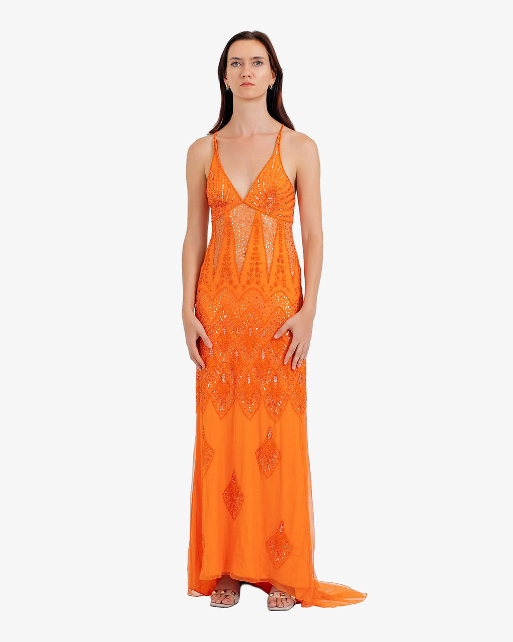 Vega Beaded Maxi Dress – Orange