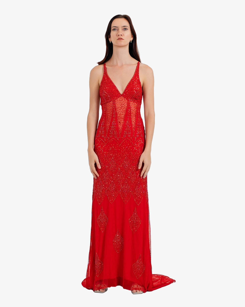 Vega Beaded Maxi Dress – Red