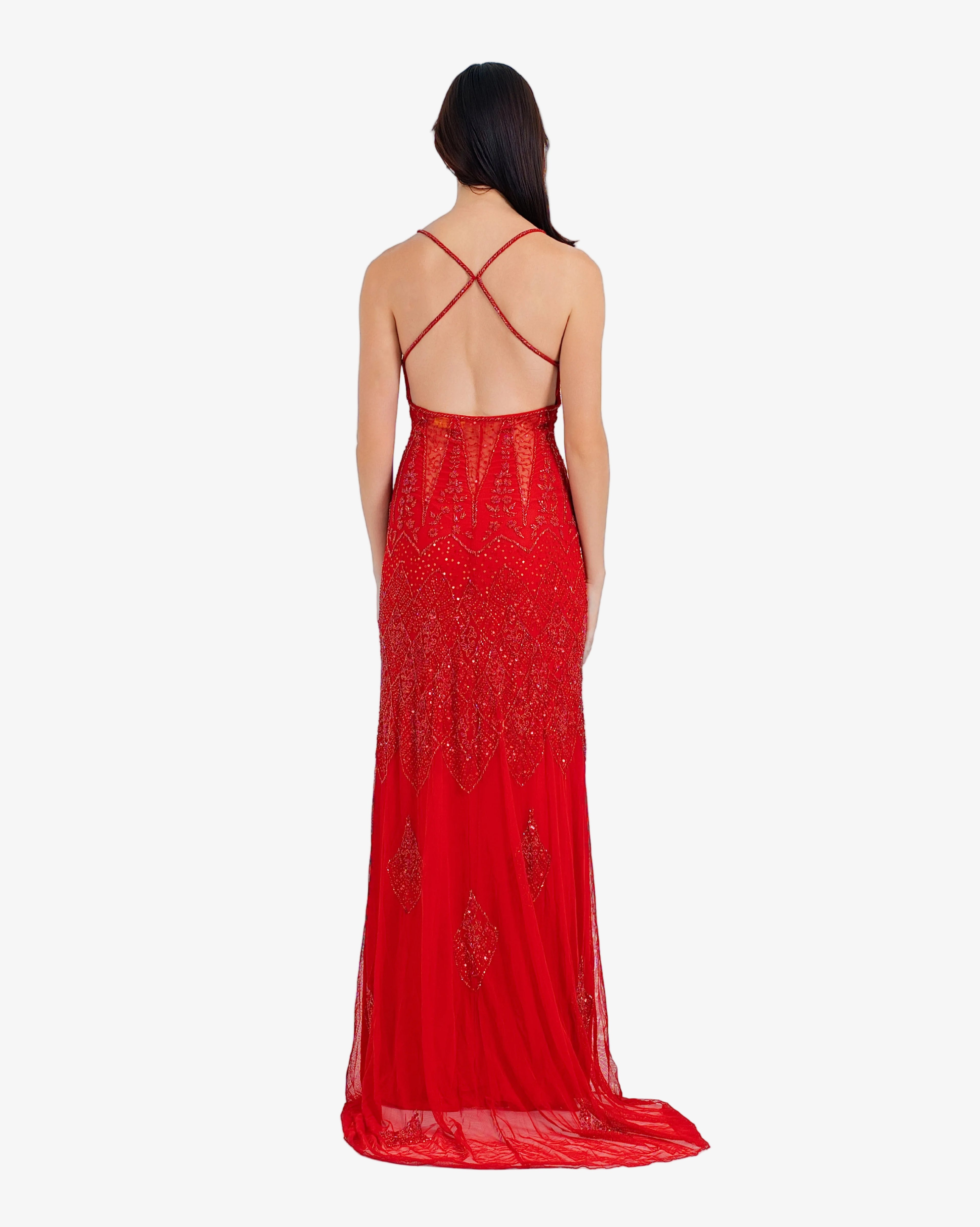 Vega Beaded Maxi Dress – Red