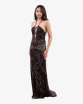 Isadora Beaded Halter Maxi Dress – Dark Brown
