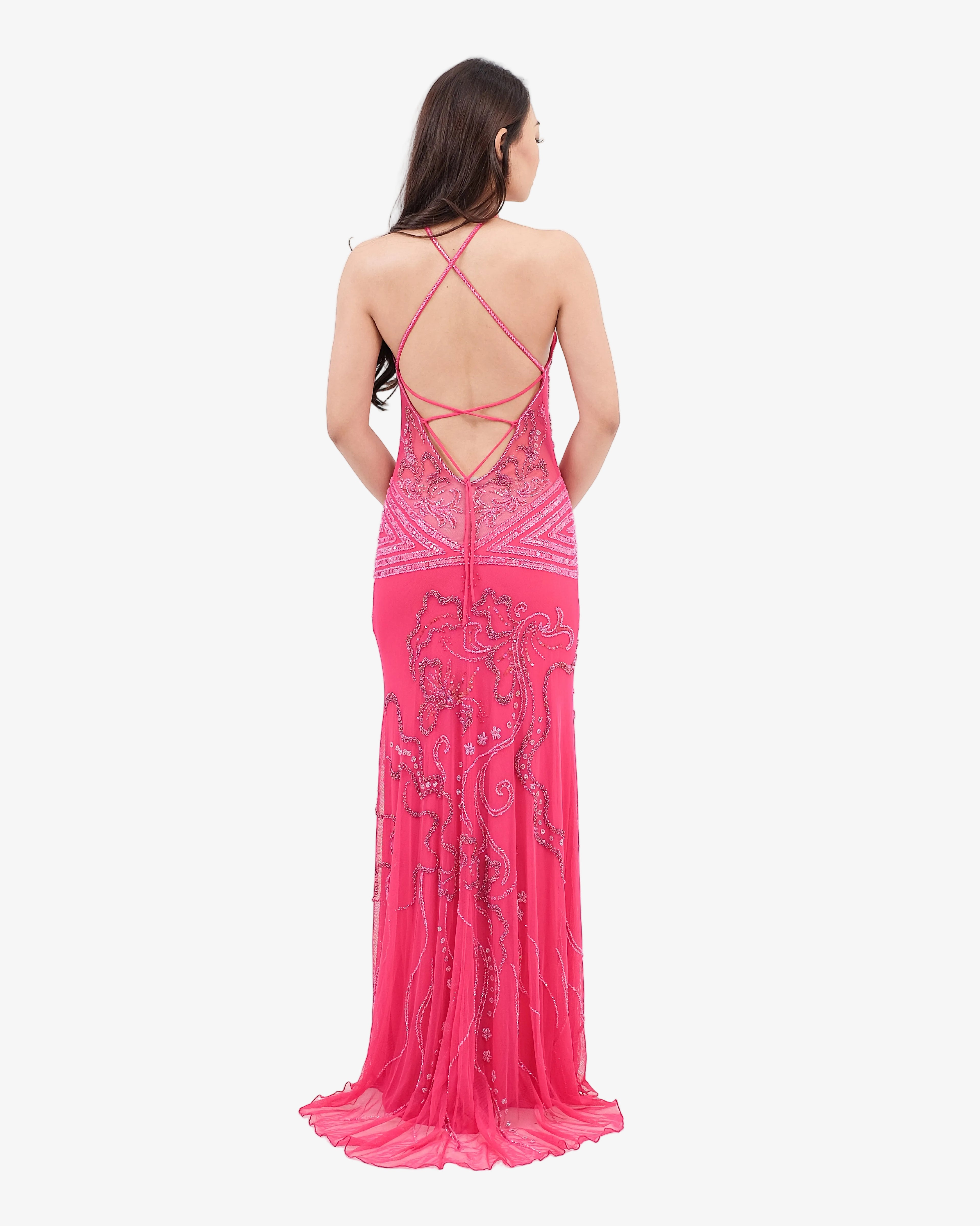 Isadora Beaded Halter Maxi Dress – Hot Fuxia