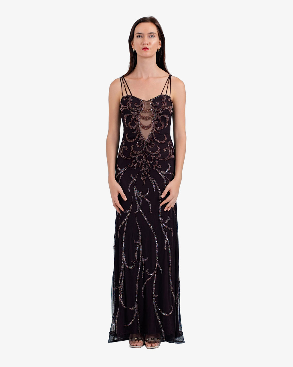 Nouveau Beaded Sequin Maxi Dress – Dark Brown