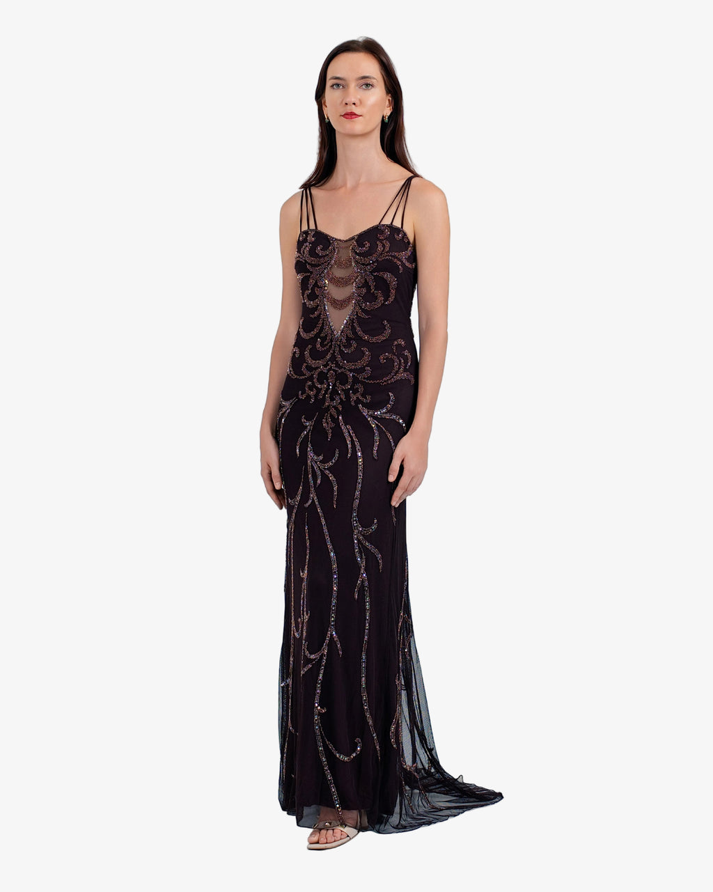 Nouveau Beaded Sequin Maxi Dress – Dark Brown