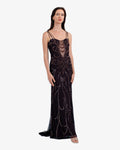 Nouveau Beaded Sequin Maxi Dress – Dark Brown