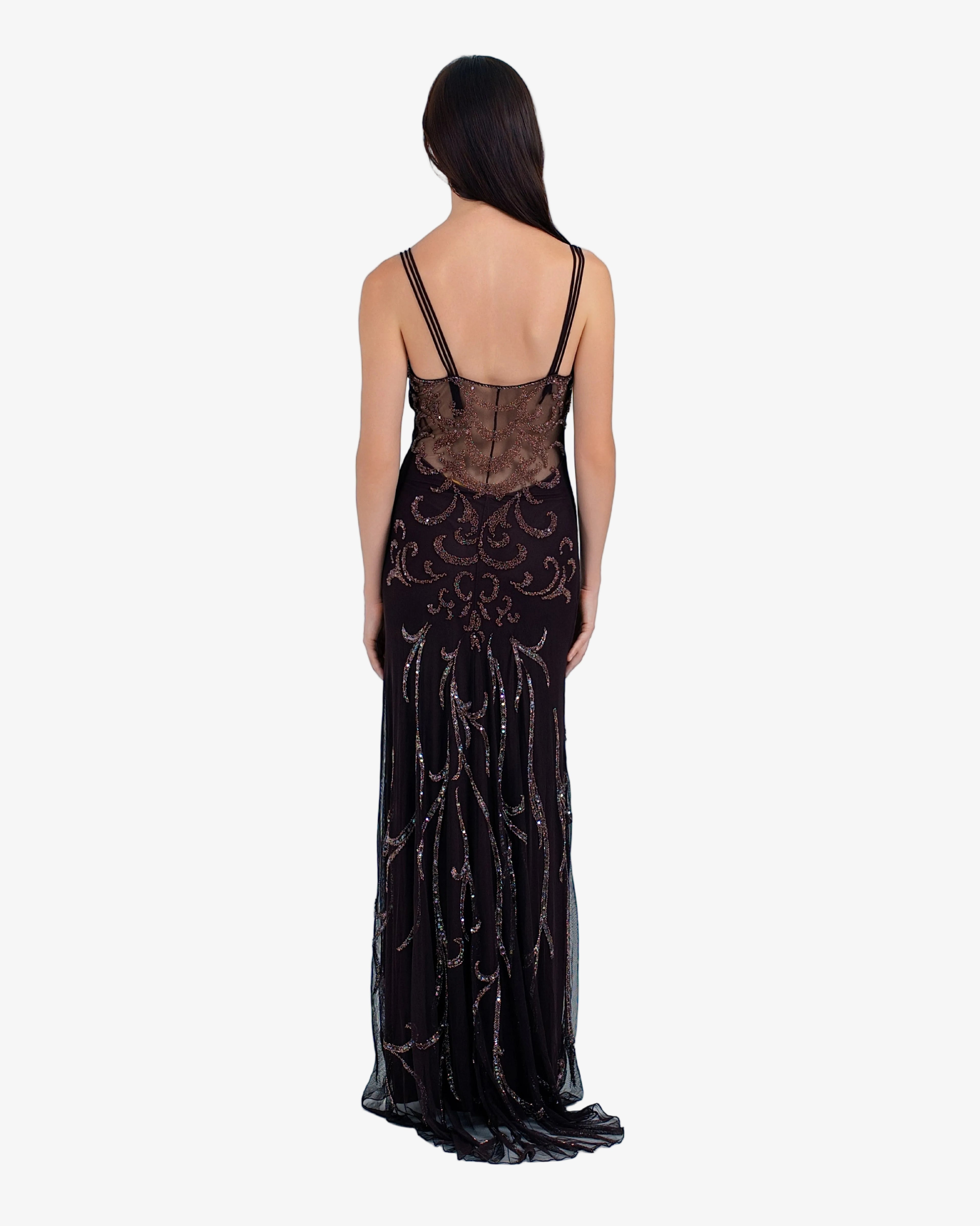 Nouveau Beaded Sequin Maxi Dress – Dark Brown