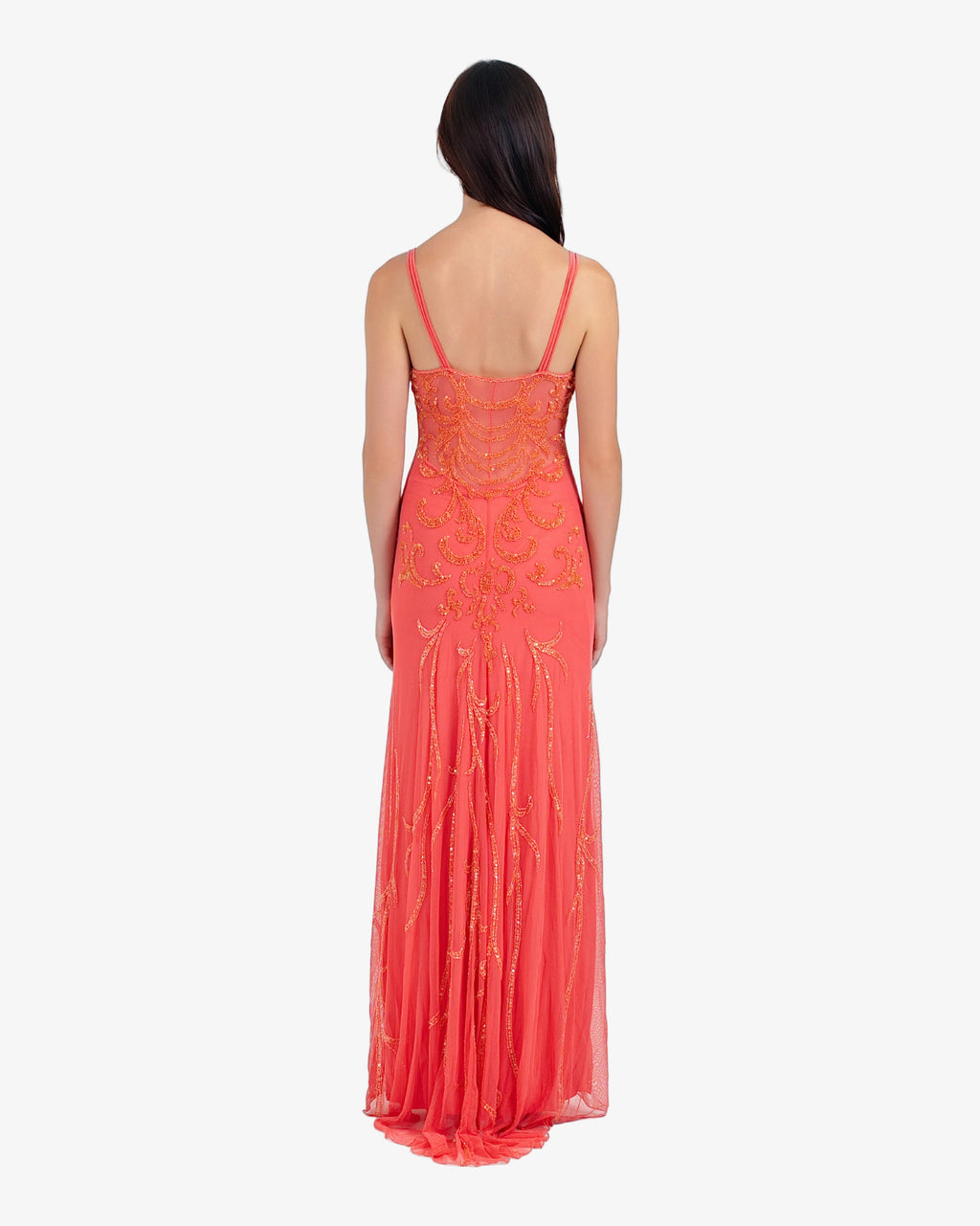 Nouveau Beaded Sequin Maxi Dress – Coral