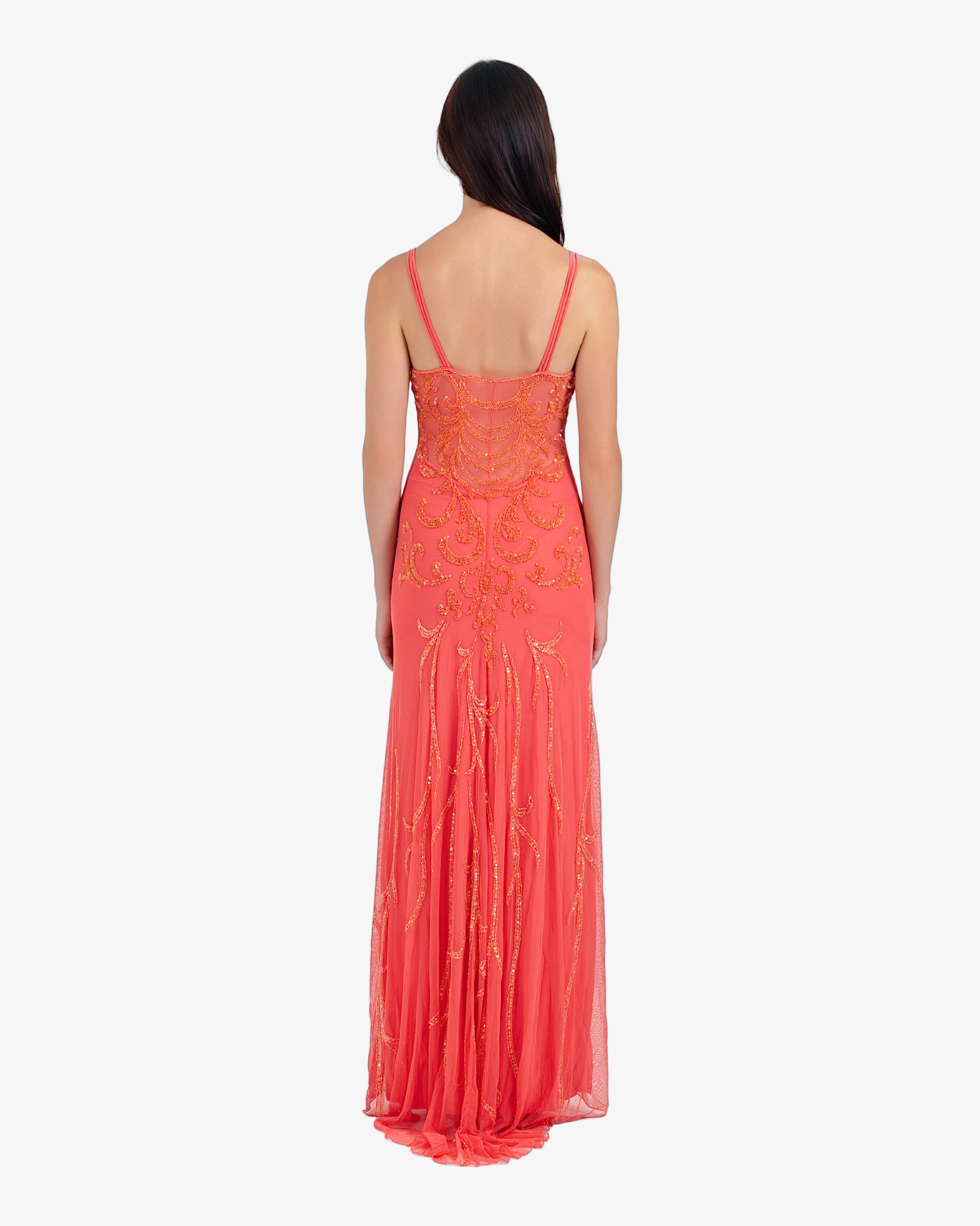Nouveau Beaded Sequin Maxi Dress – Coral