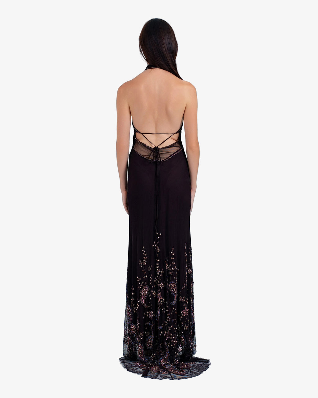 Riviera Beaded Halter Maxi Dress – Dark Brown