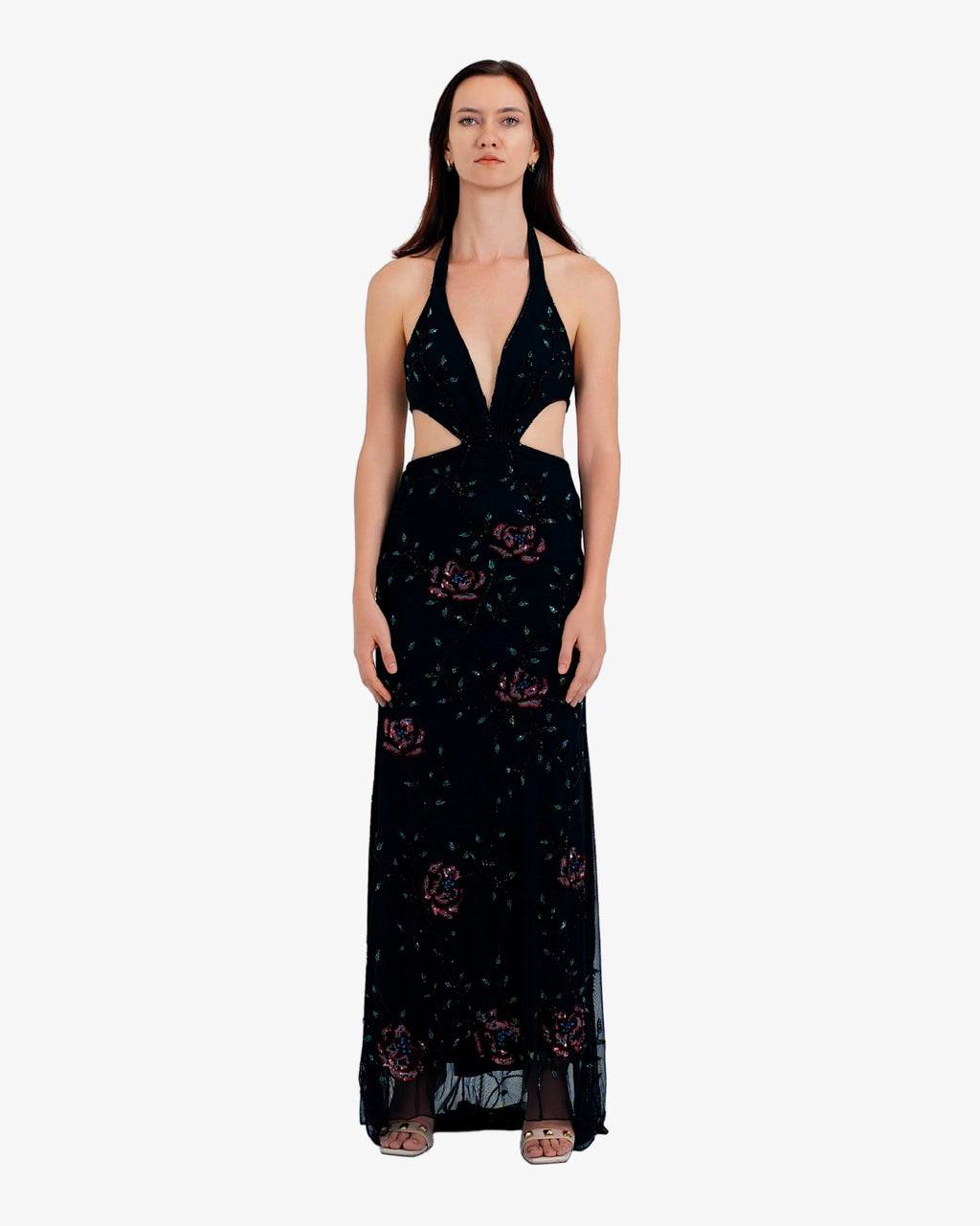 Raven Sequin Cutout Maxi Dress – Black