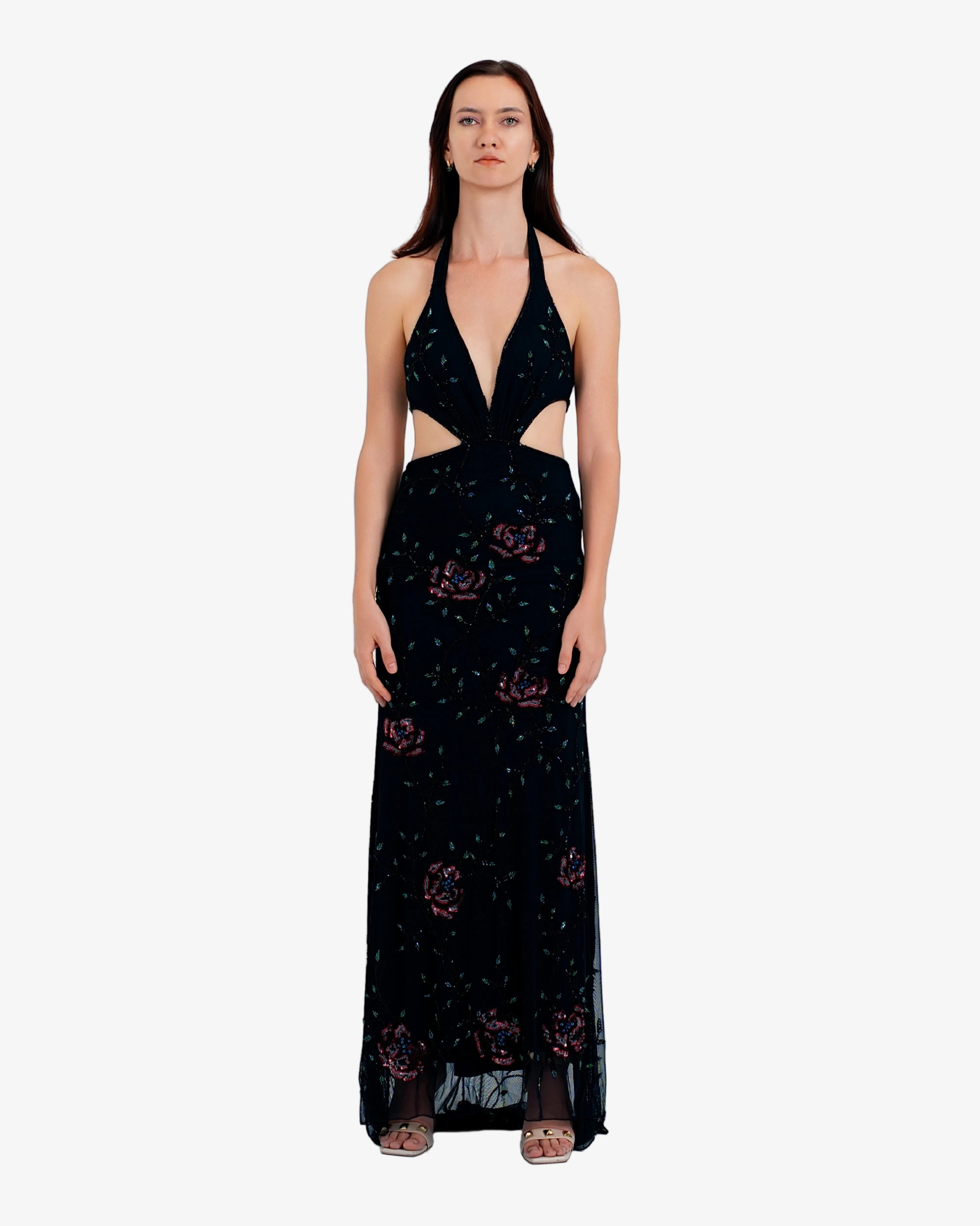 Raven Sequin Cutout Maxi Dress – Black