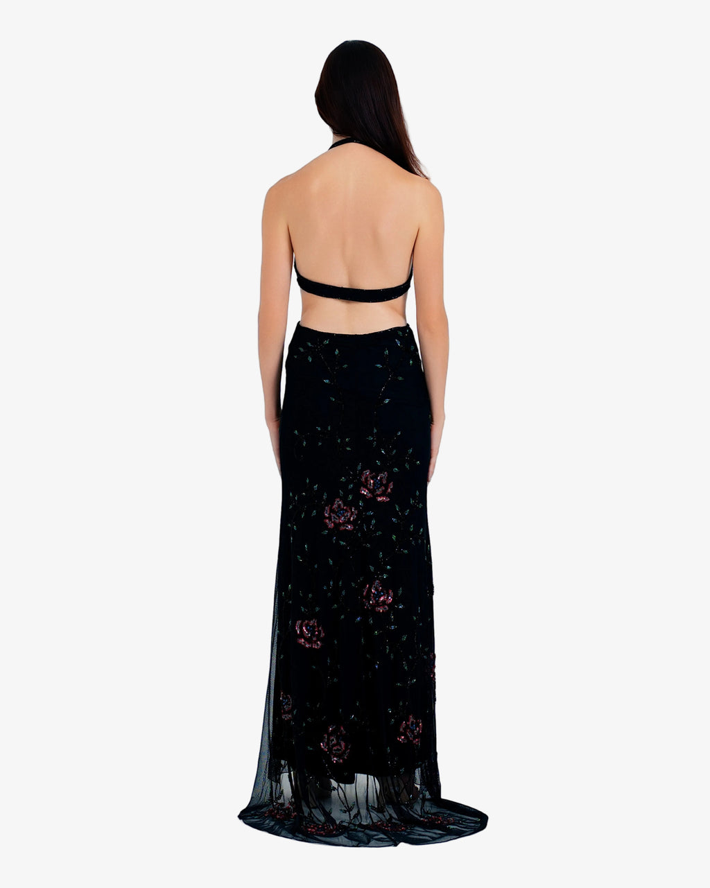 Raven Sequin Cutout Maxi Dress – Black
