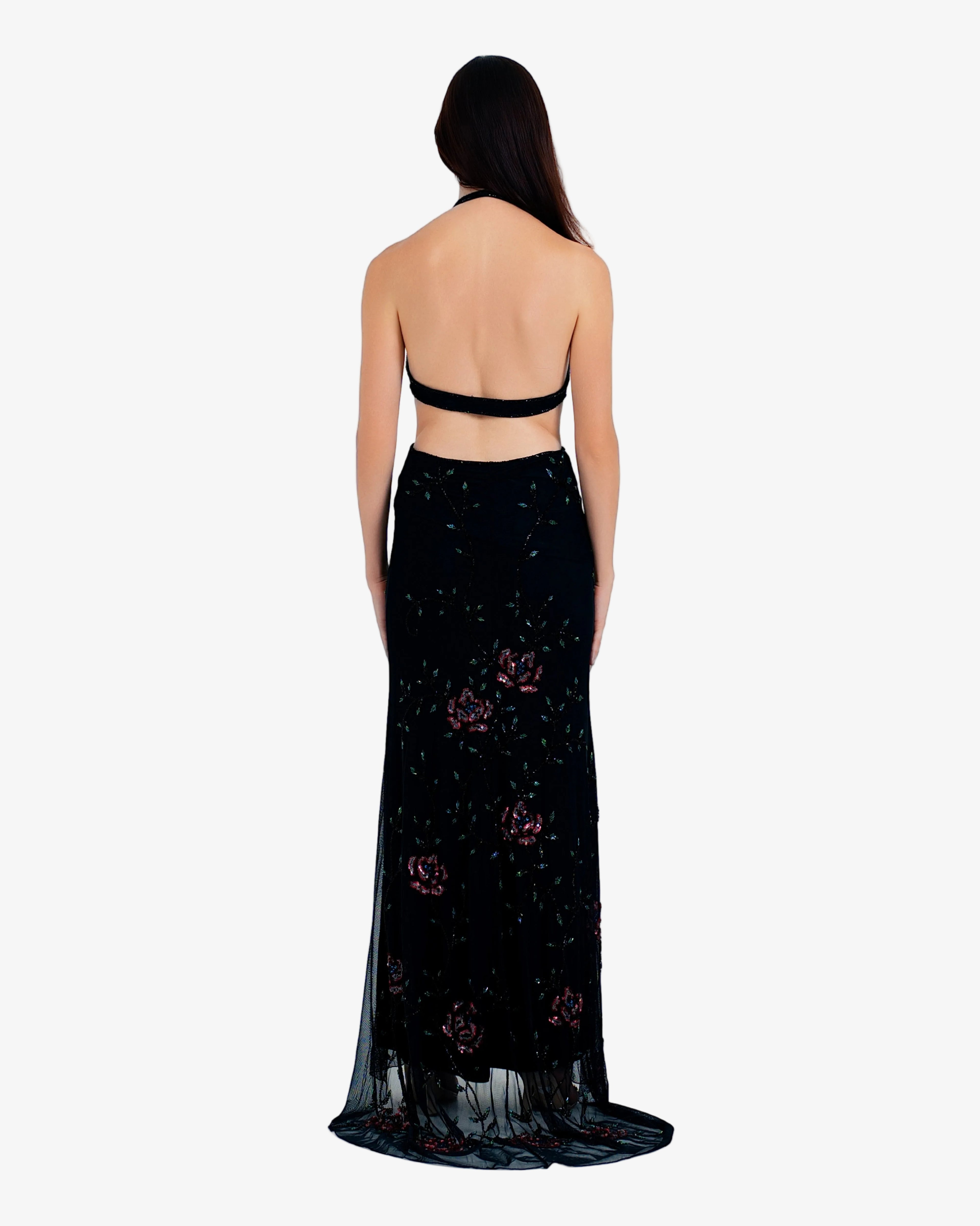 Raven Sequin Cutout Maxi Dress – Black