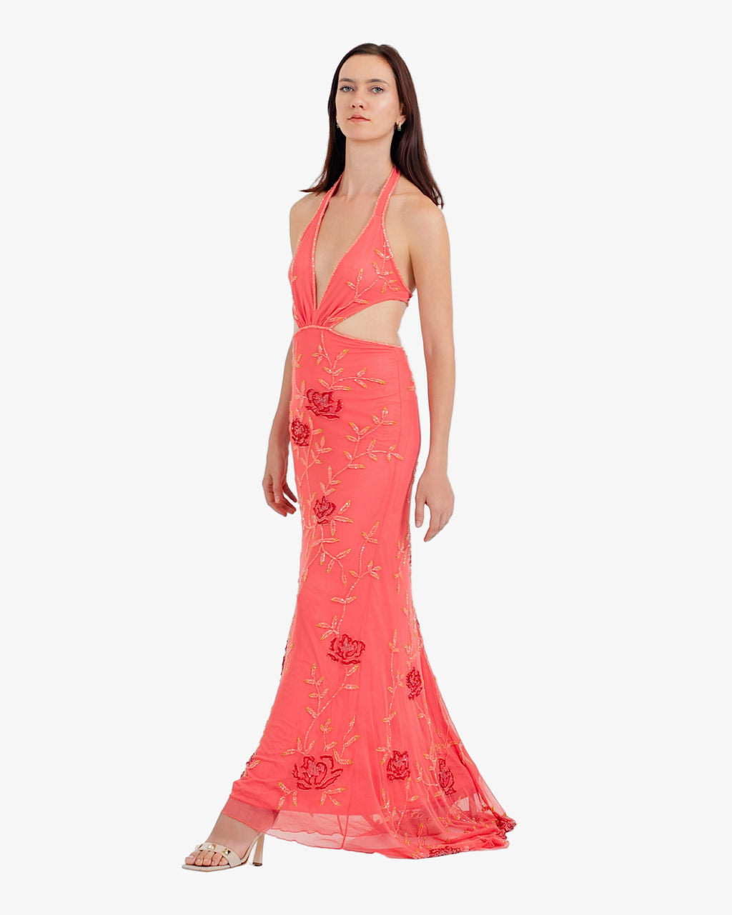 Raven Sequin Cutout Maxi Dress – Coral