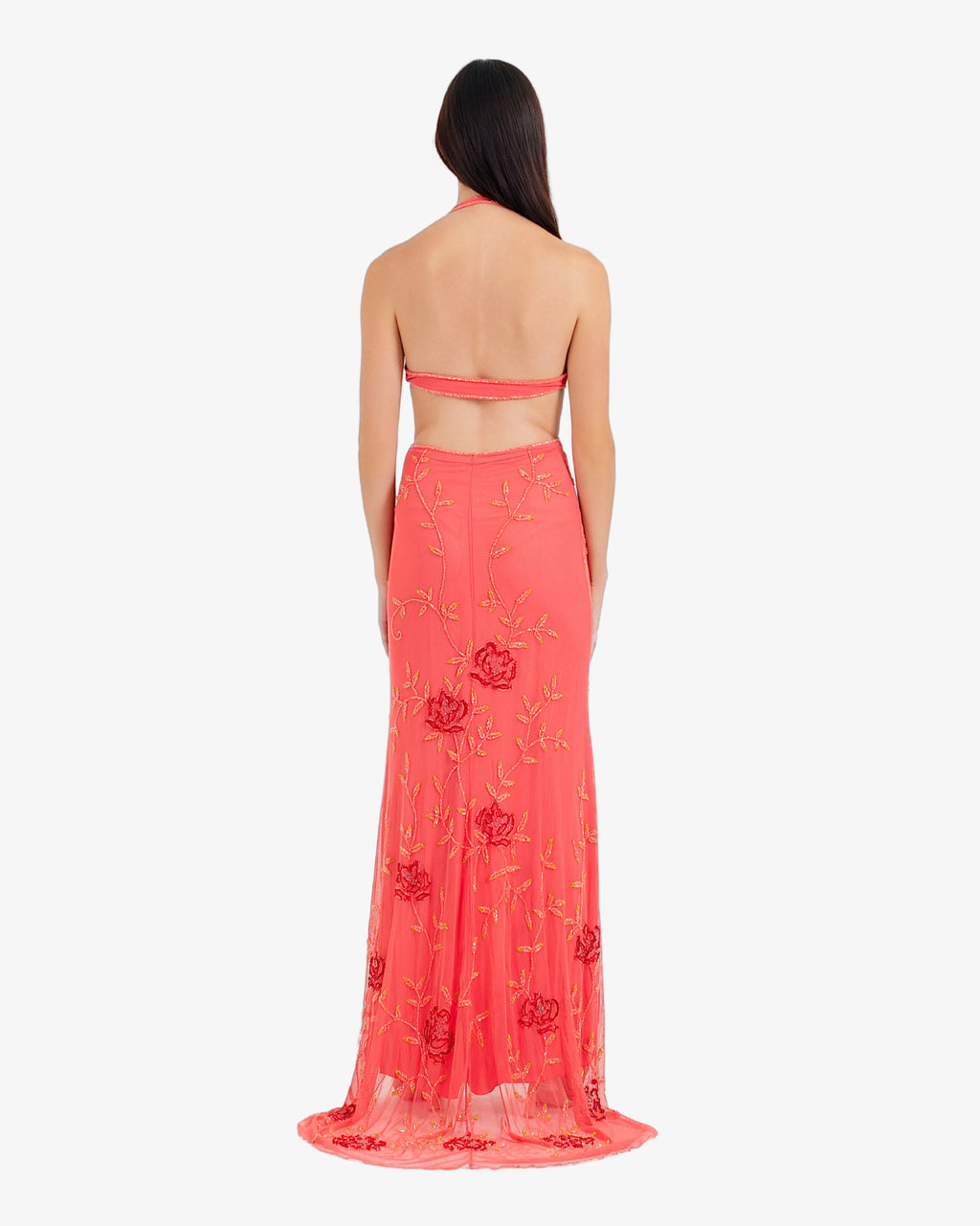 Raven Sequin Cutout Maxi Dress – Coral