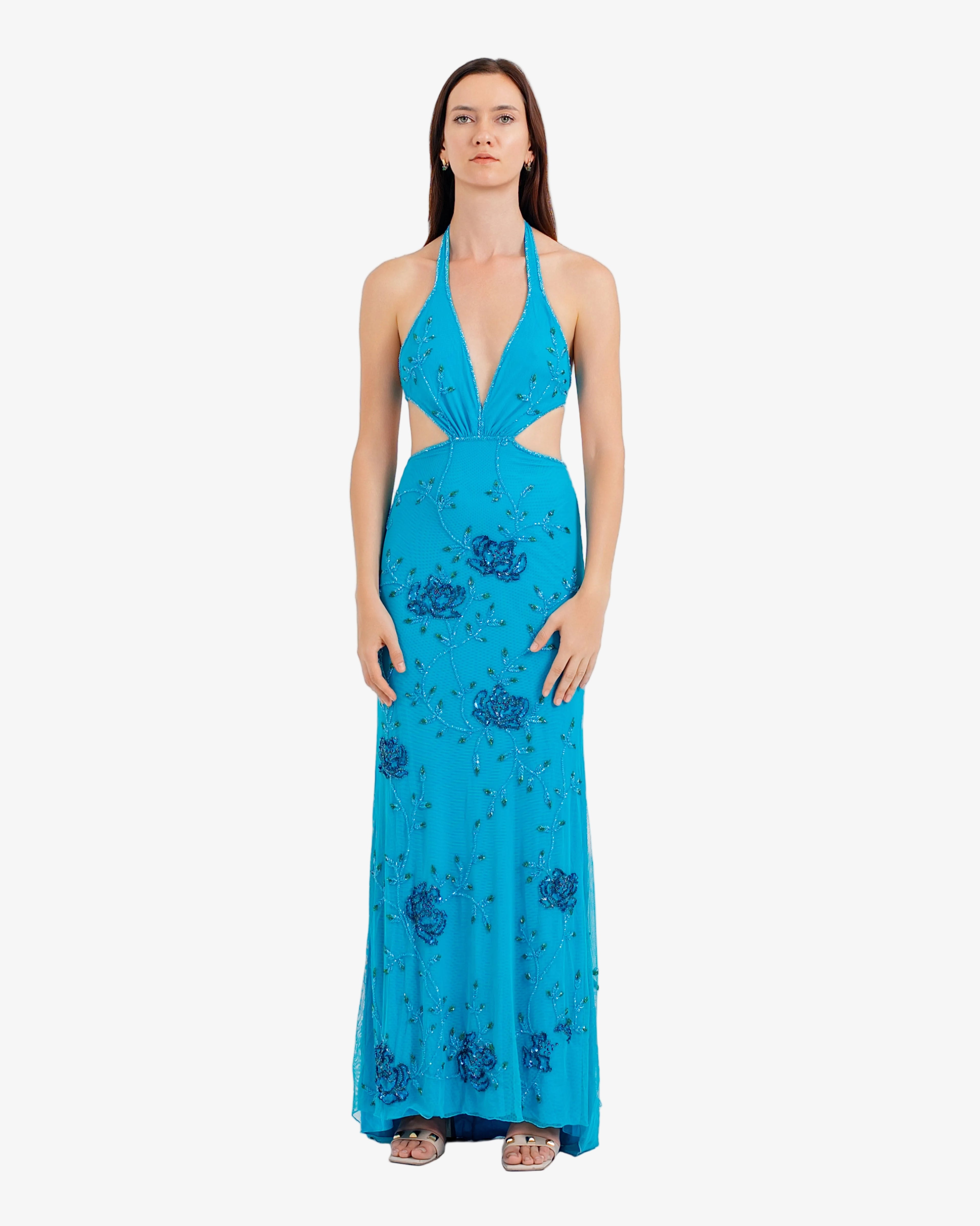 Raven Sequin Cutout Maxi Dress – Turquoise