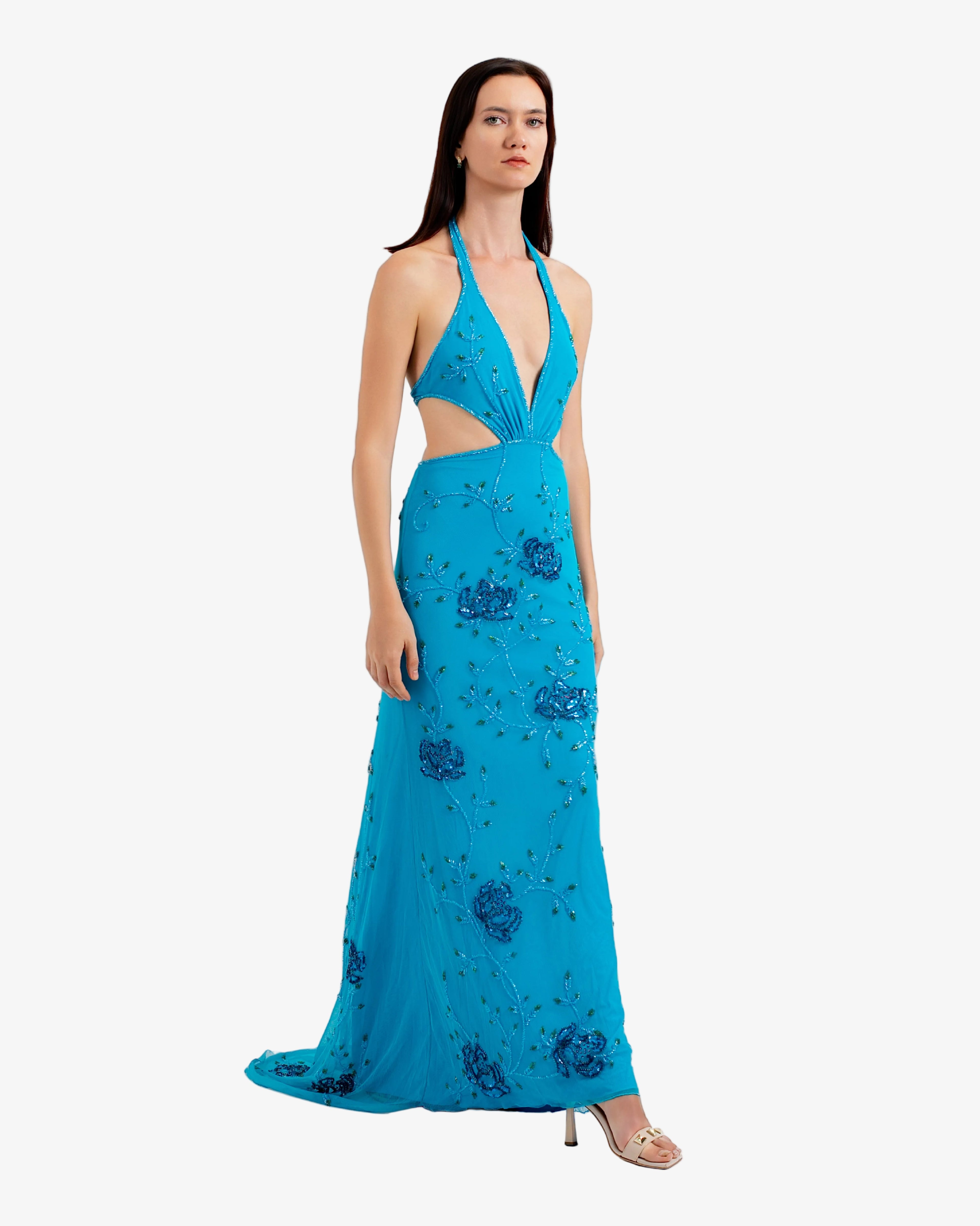 Raven Sequin Cutout Maxi Dress – Turquoise