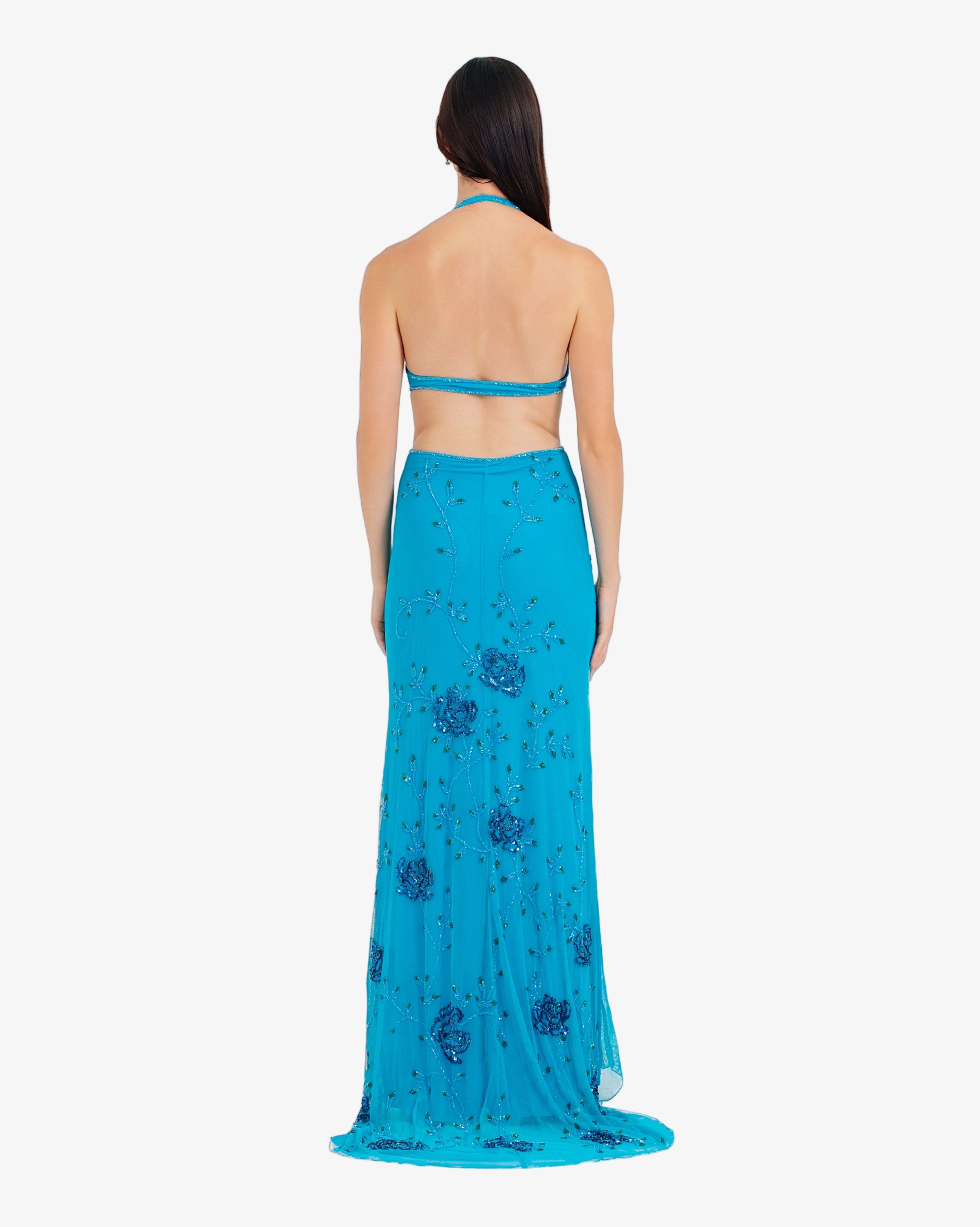 Raven Sequin Cutout Maxi Dress – Turquoise