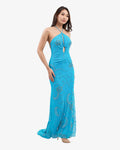 Clover Ruched Halter Beaded Maxi Dress – Turquoise