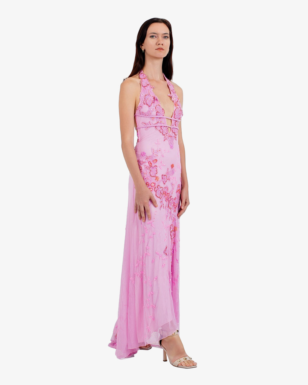 Peony Floral Beaded Halter Maxi Dress – Candy